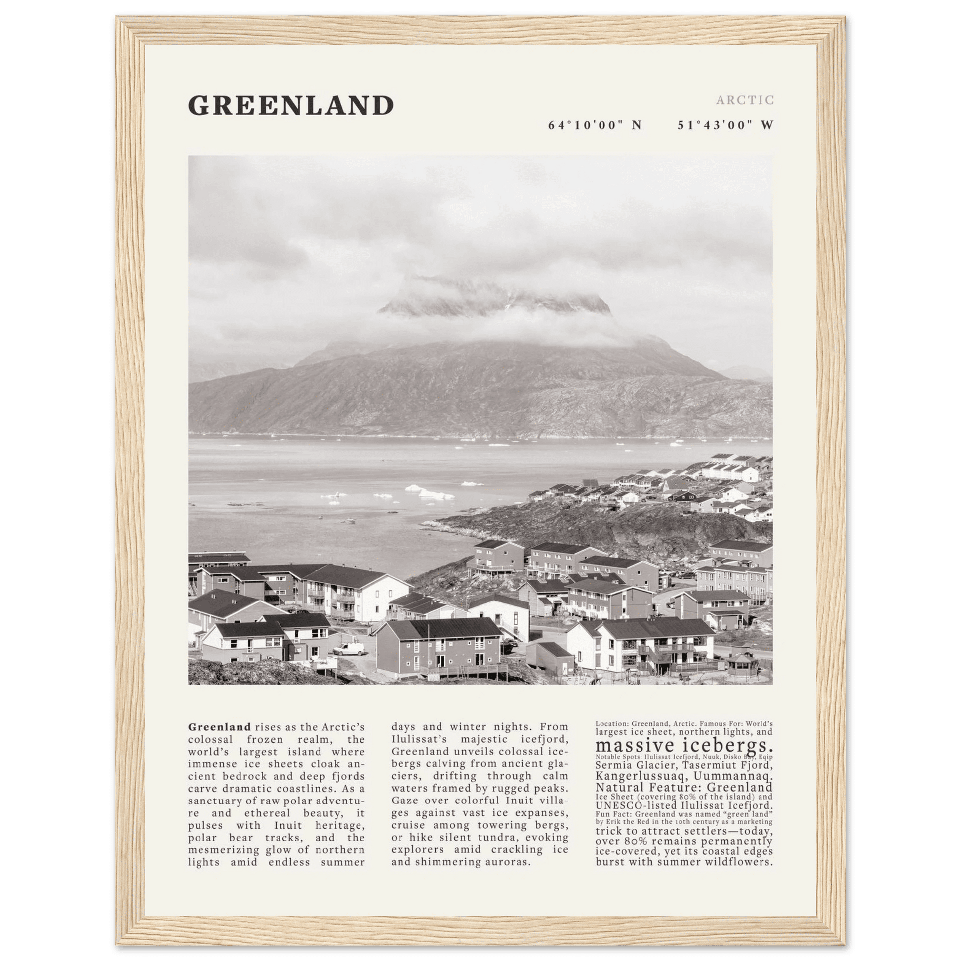 Greenland Poster Black and White – Vintage Arctic Fjord Landscape Print (Digital & Printed Options) - Evergreen Posters