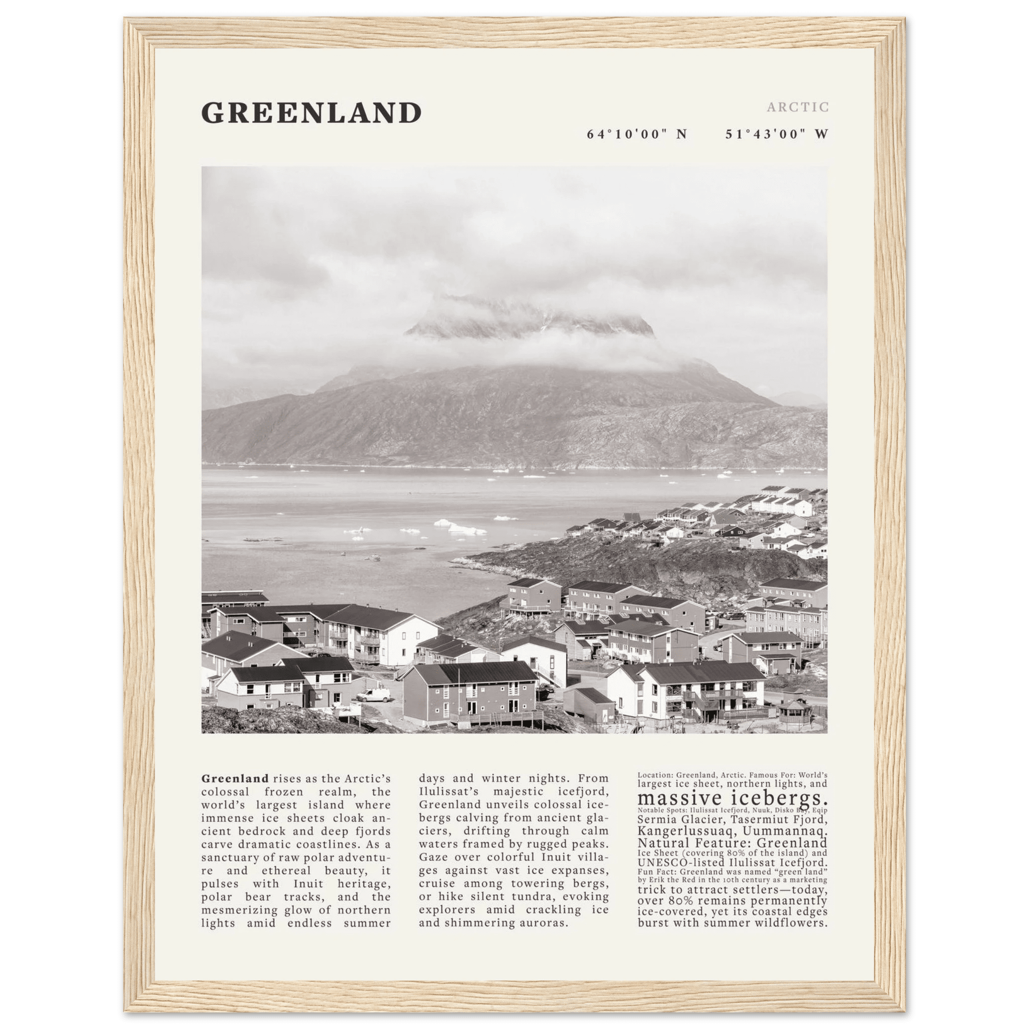 Greenland Poster Black and White – Vintage Arctic Fjord Landscape Print (Digital & Printed Options) - Evergreen Posters