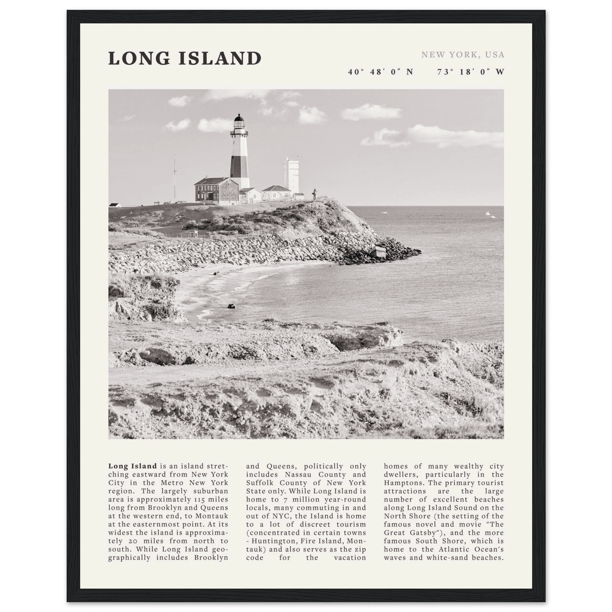 Long Island Poster | Black & White Montauk Lighthouse Wall Art | New York Print - Evergreen Posters