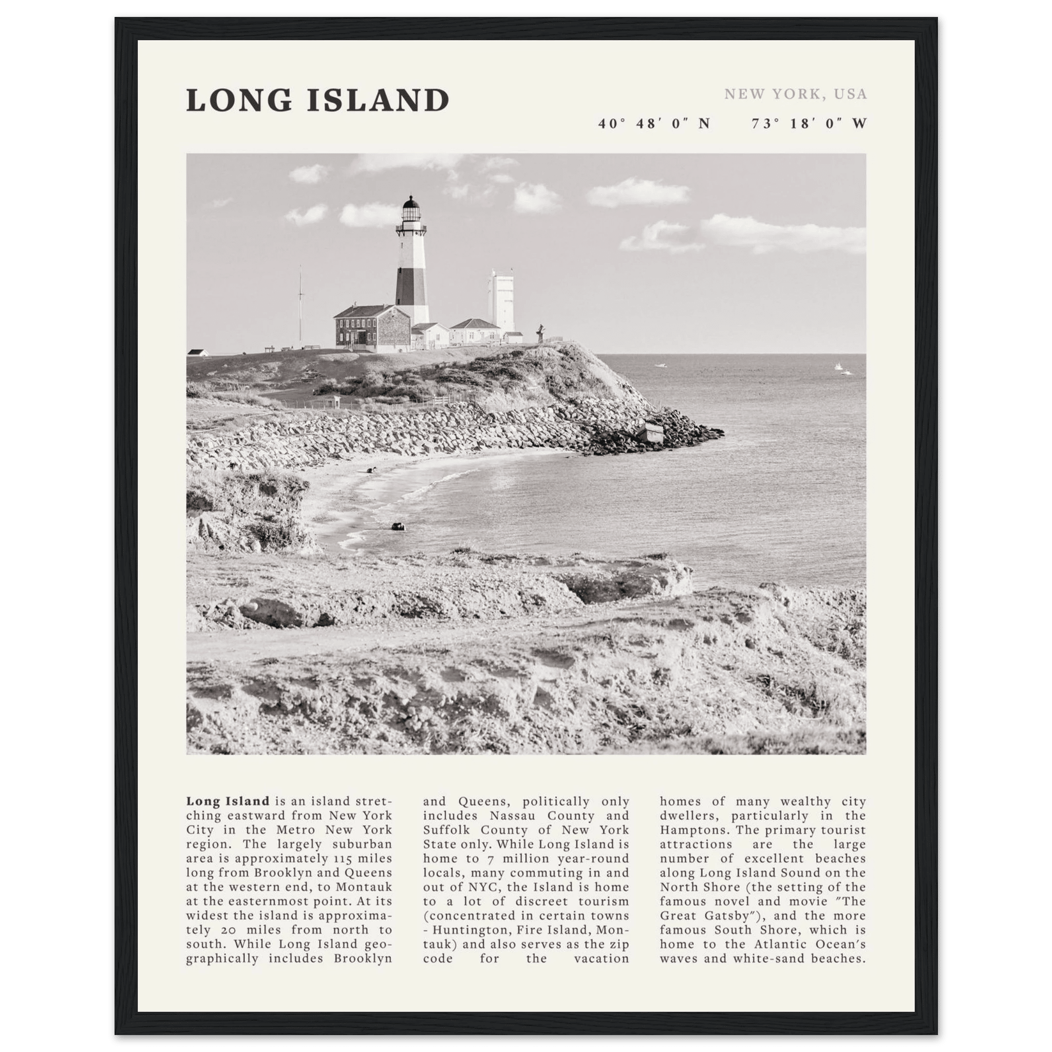 Long Island Poster | Black & White Montauk Lighthouse Wall Art | New York Print - Evergreen Posters