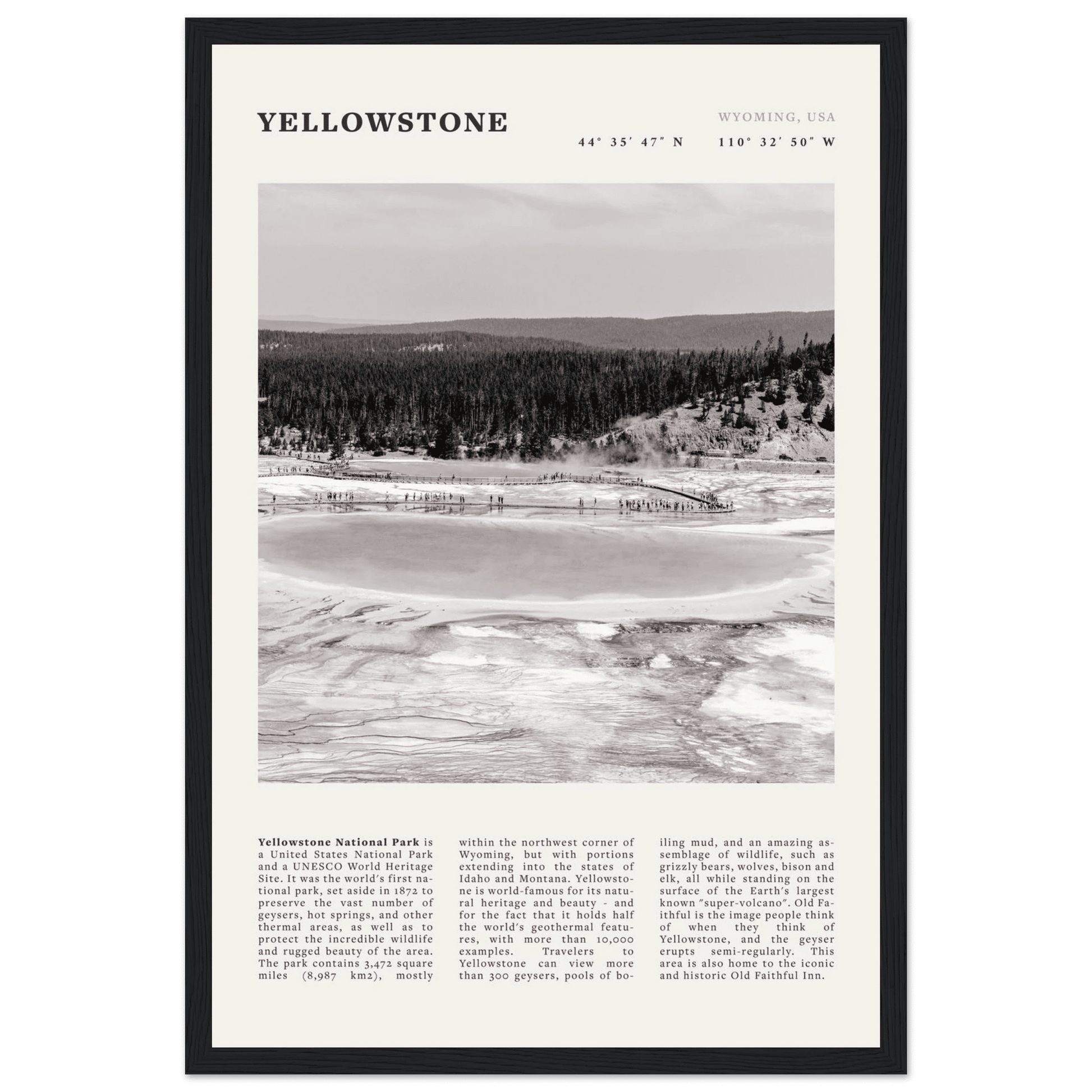 Yellowstone Poster | Black & White Grand Prismatic Spring Wall Art | WY Print - Evergreen Posters