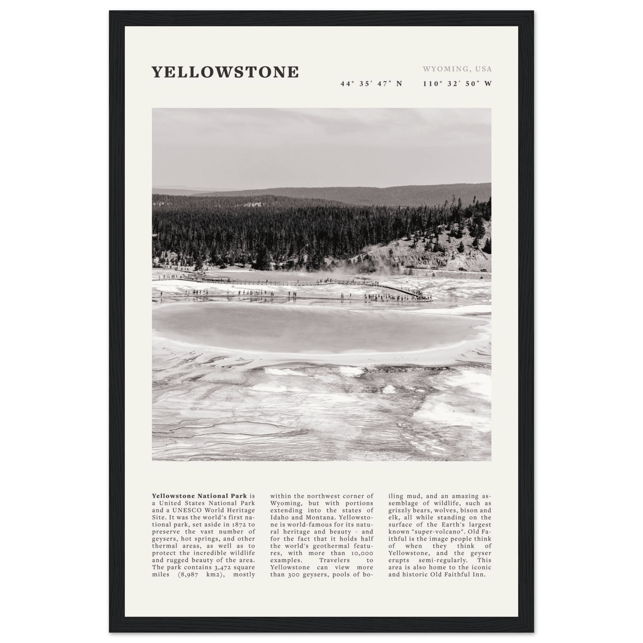 Yellowstone Poster | Black & White Grand Prismatic Spring Wall Art | WY Print - Evergreen Posters