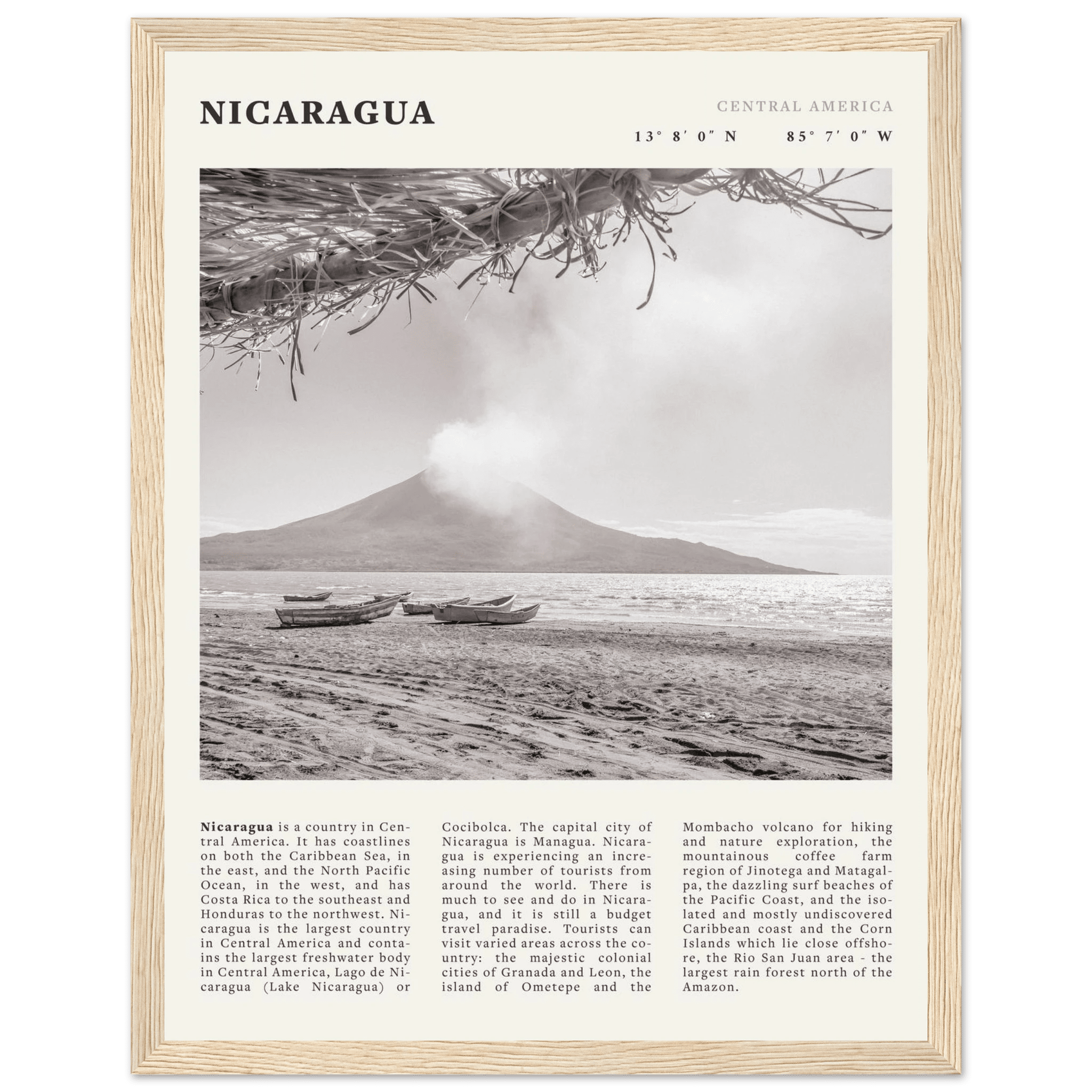 Nicaragua Poster | Black & White Volcano Wall Art | Central America Travel Print - Evergreen Posters
