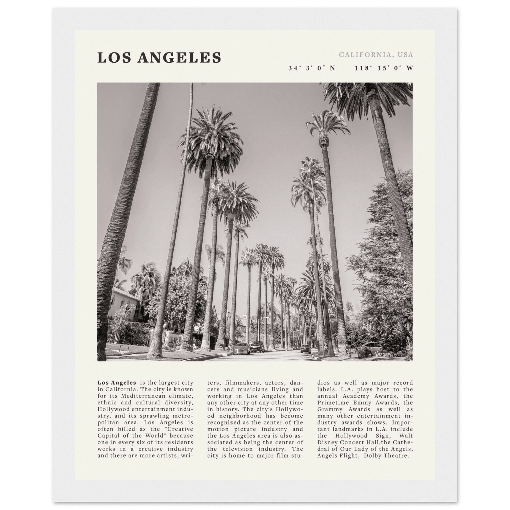 Los Angeles Poster | Black & White Palm Trees Wall Art | California Travel Print - Evergreen Posters