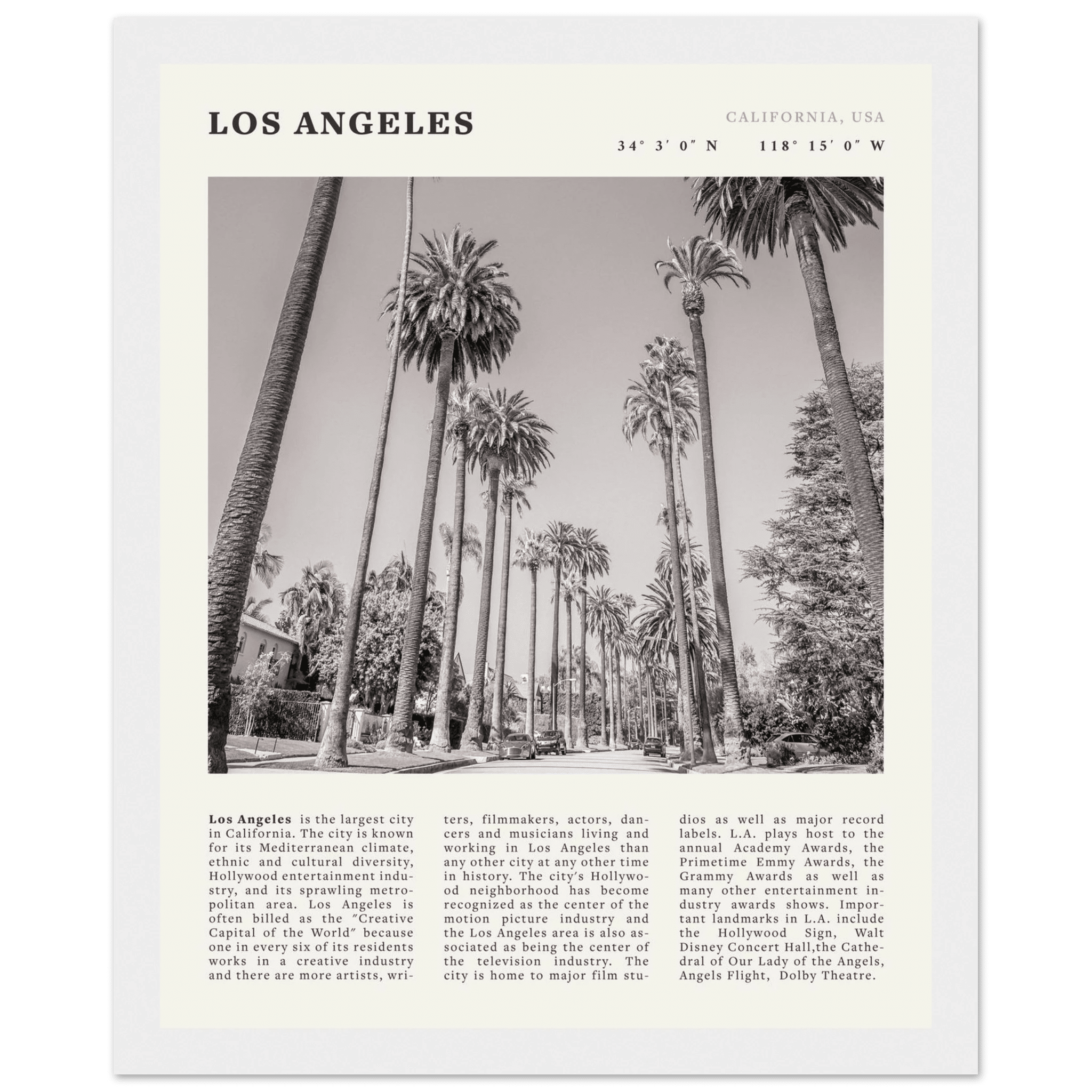 Los Angeles Poster | Black & White Palm Trees Wall Art | California Travel Print - Evergreen Posters