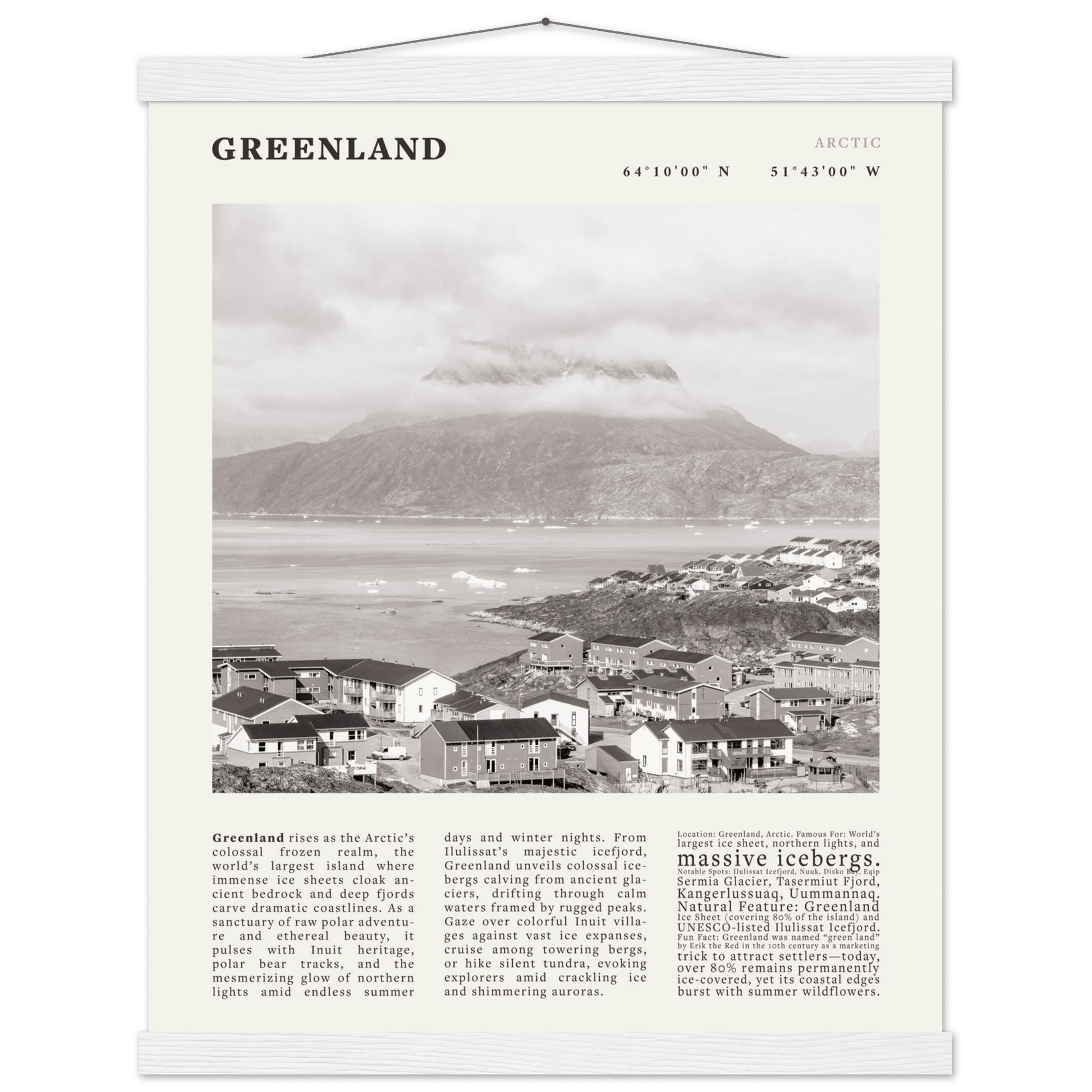 Greenland Poster Black and White – Vintage Arctic Fjord Landscape Print (Digital & Printed Options) - Evergreen Posters