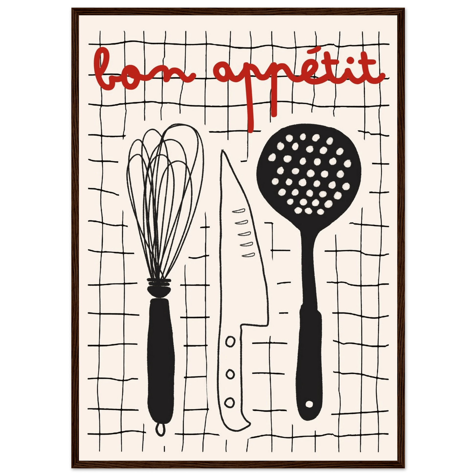 Bon Appétit French Kitchen Print | Bold Black Red Wall Art Poster - Evergreen Posters