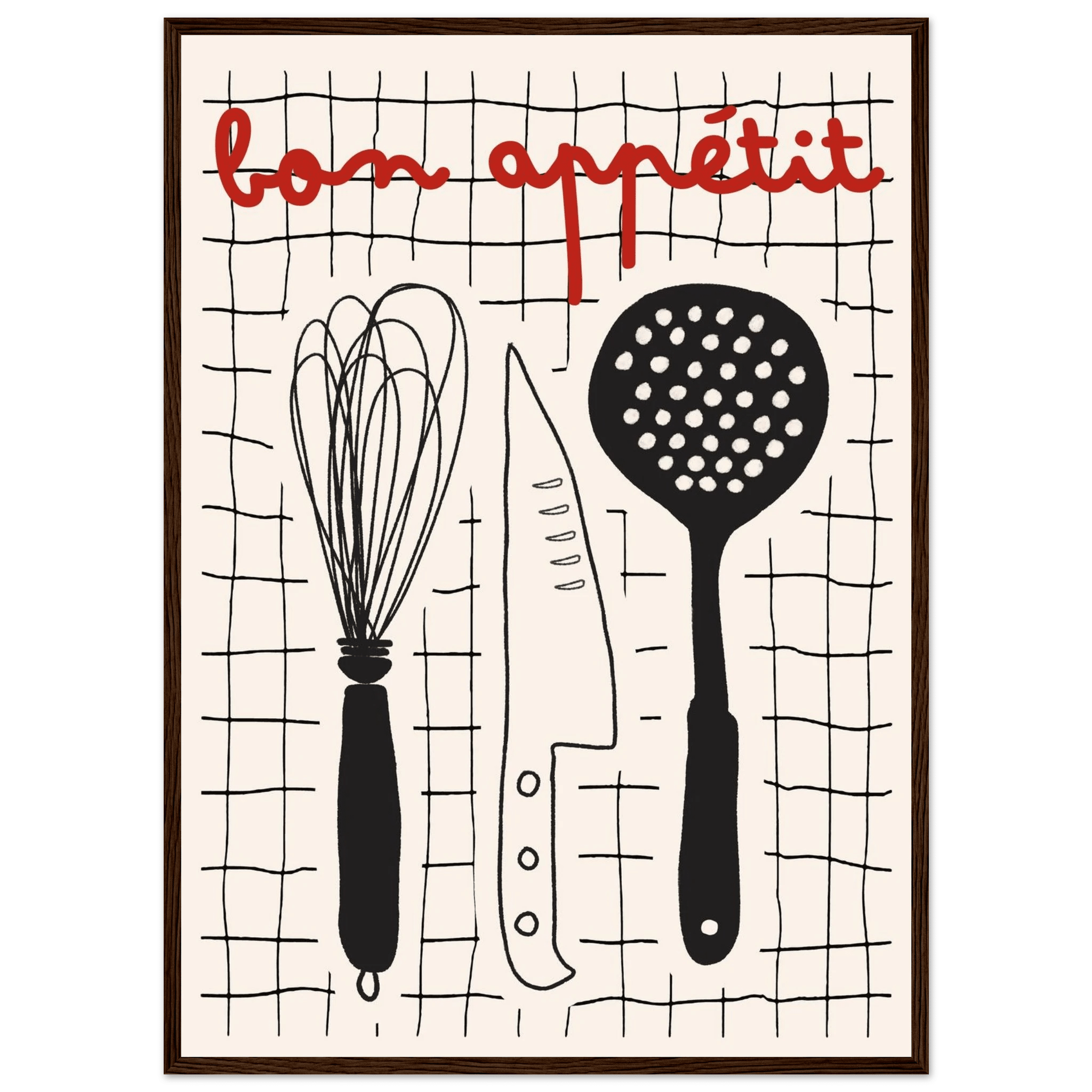 Bon Appétit French Kitchen Print | Bold Black Red Wall Art Poster - Evergreen Posters