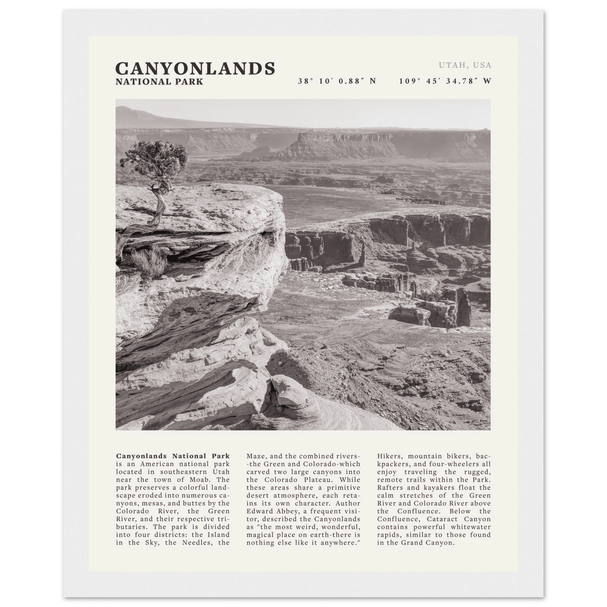 Canyonlands National Park Poster | Black & White Utah Wall Art | Canyon Travel Print - Evergreen Posters