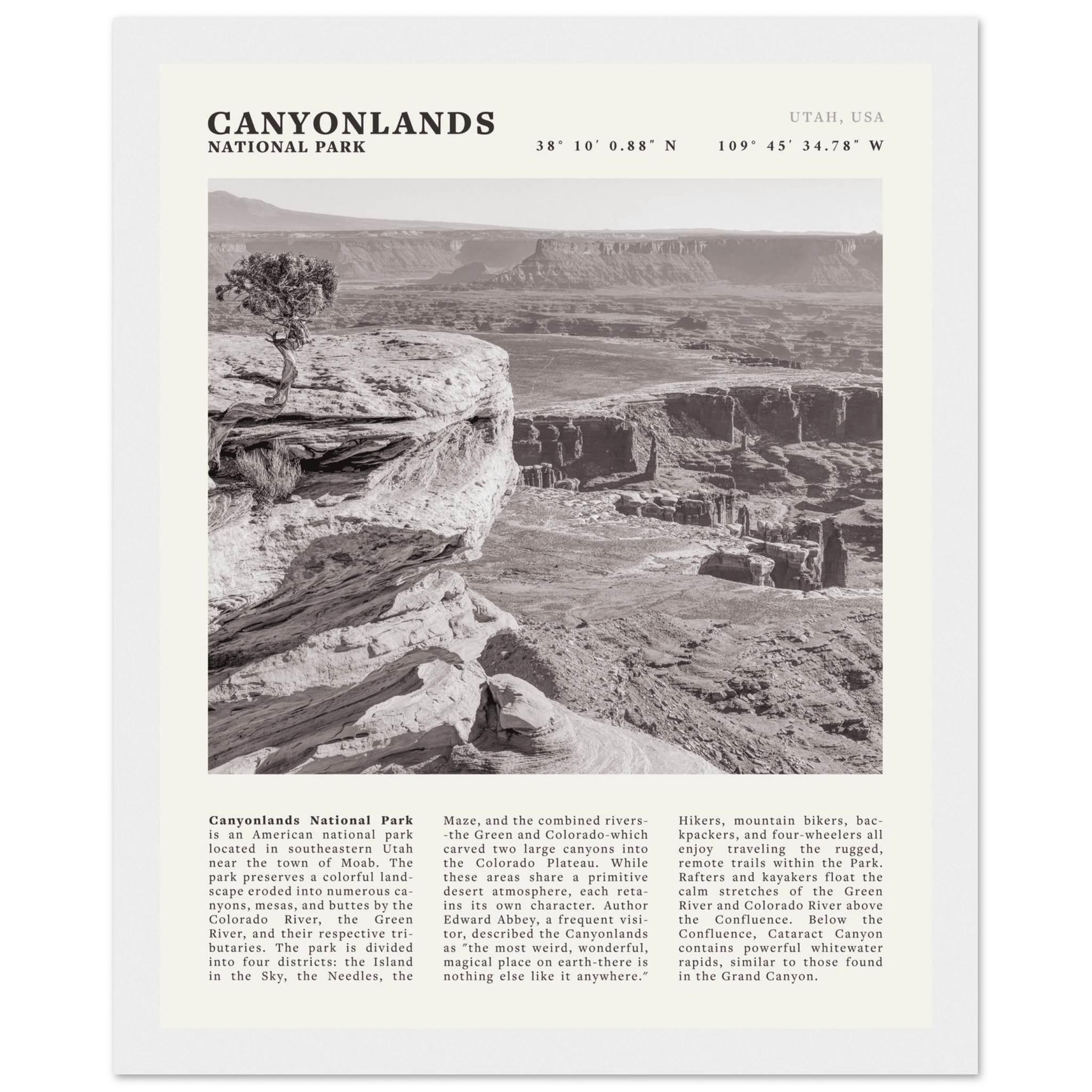 Canyonlands National Park Poster | Black & White Utah Wall Art | Canyon Travel Print - Evergreen Posters