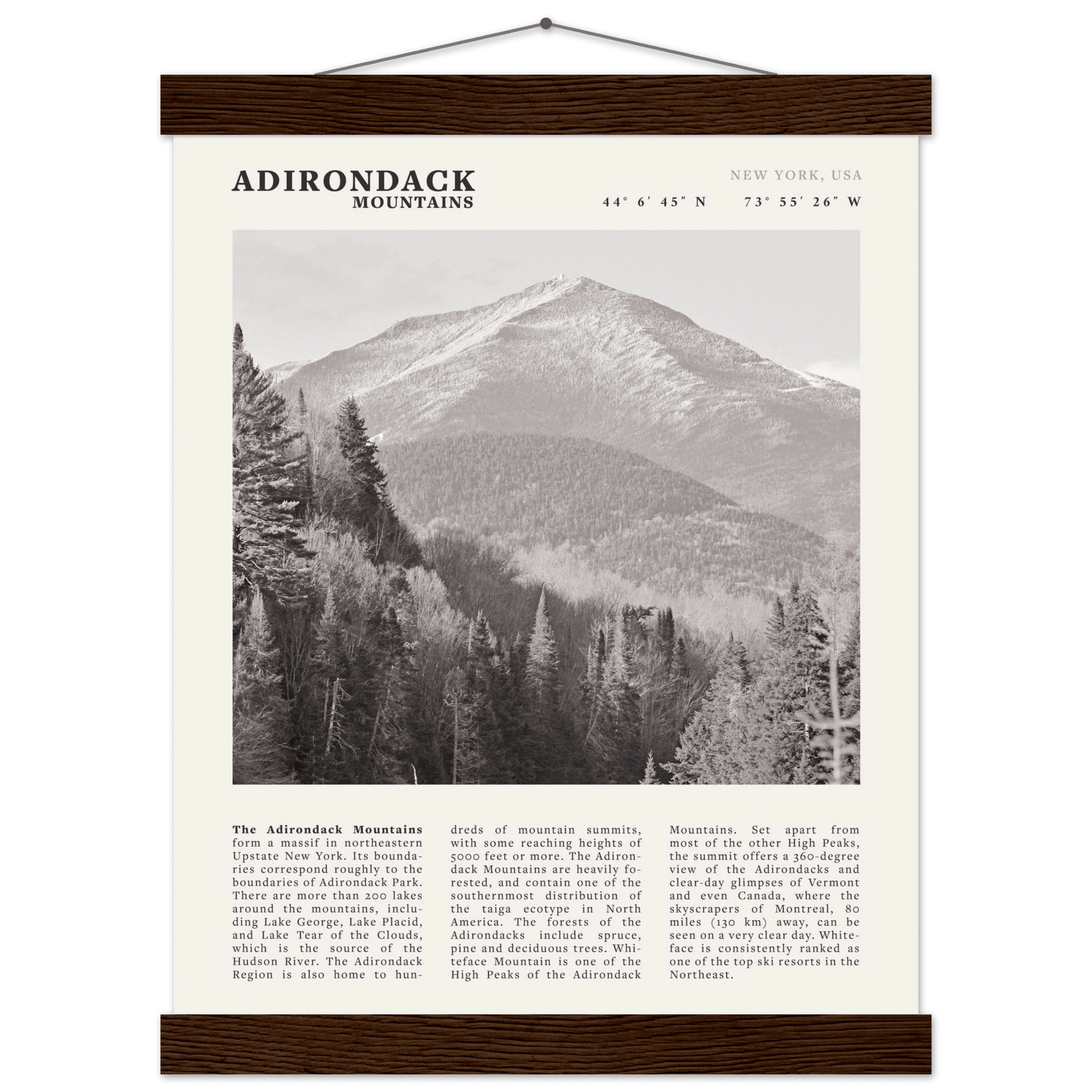 Adirondack Mountains Poster | Black & White New York Nature Wall Art | Hiking Print - Evergreen Posters