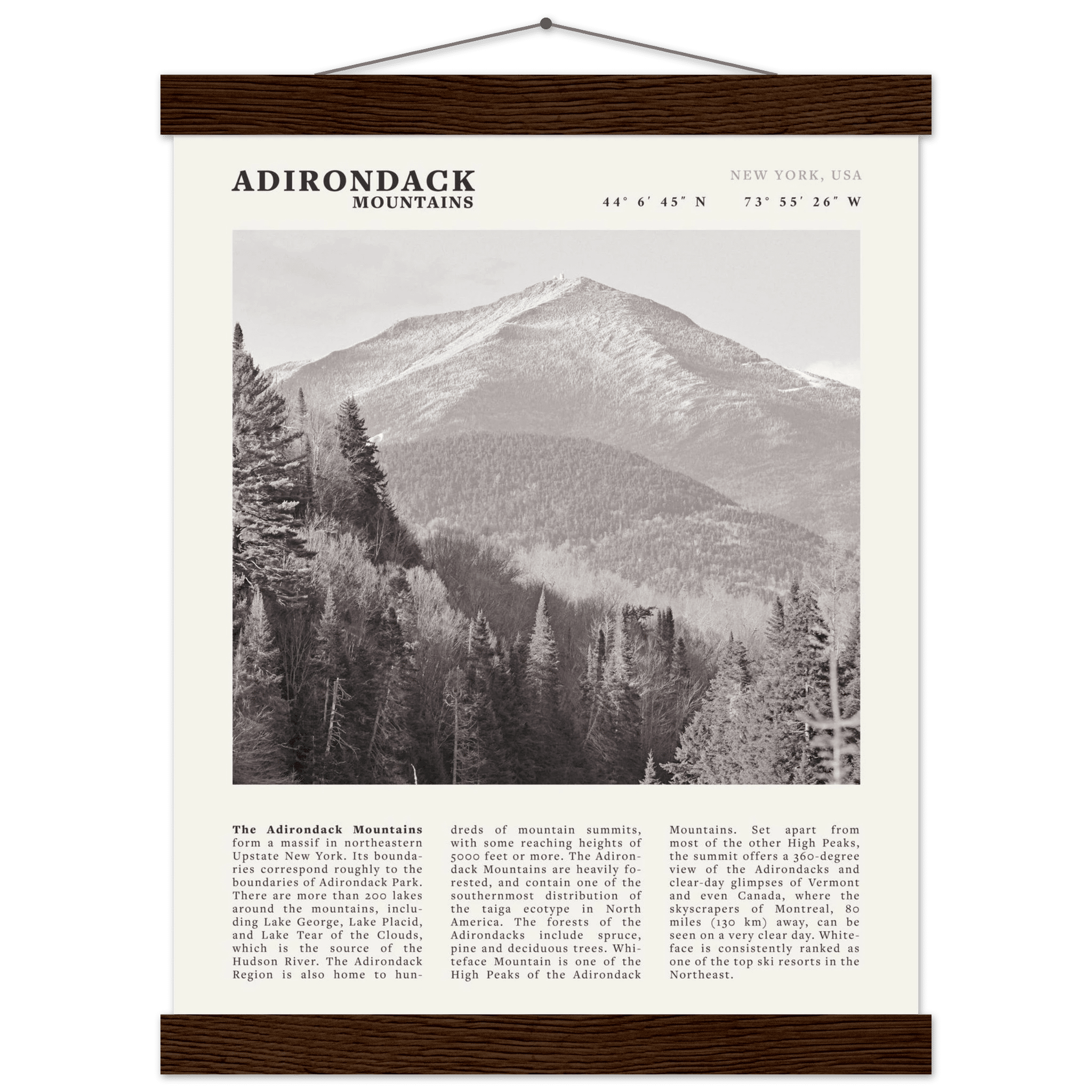 Adirondack Mountains Poster | Black & White New York Nature Wall Art | Hiking Print - Evergreen Posters