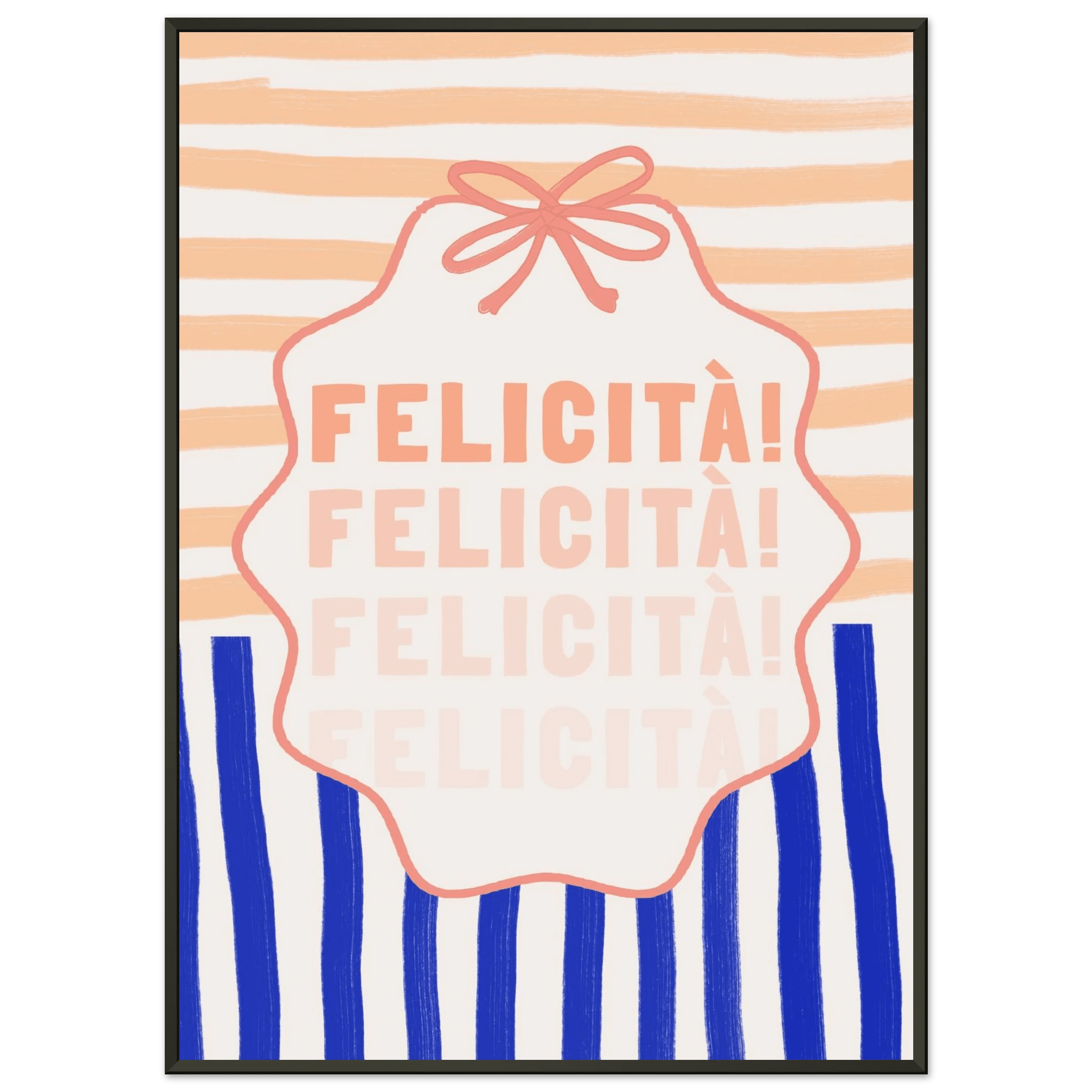 Felicità Italian Happiness Quote Print | Coquette Stripe Wall Art - Evergreen Posters
