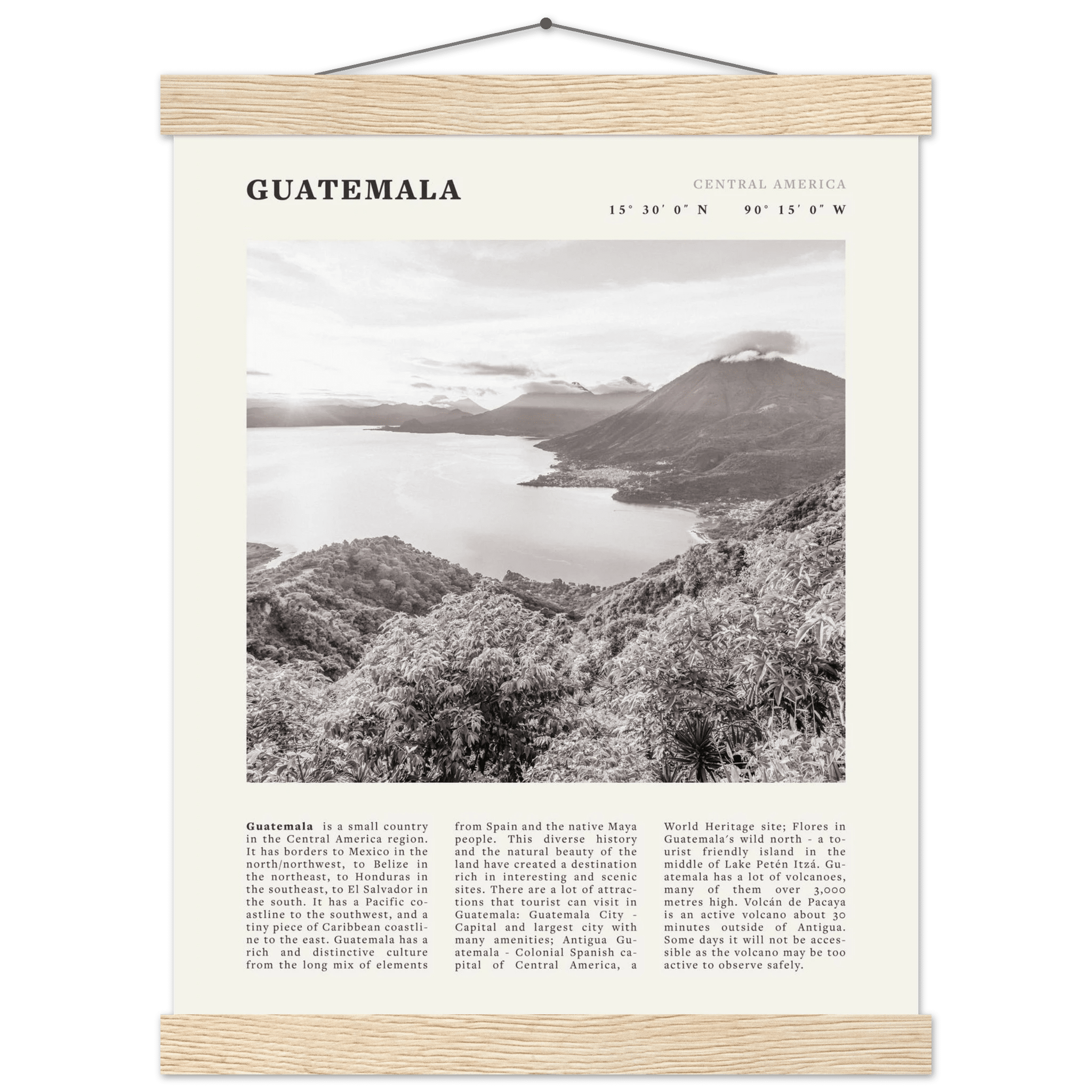 Guatemala Poster | Black & White Lake Atitlan Wall Art | Central America Travel Print - Evergreen Posters