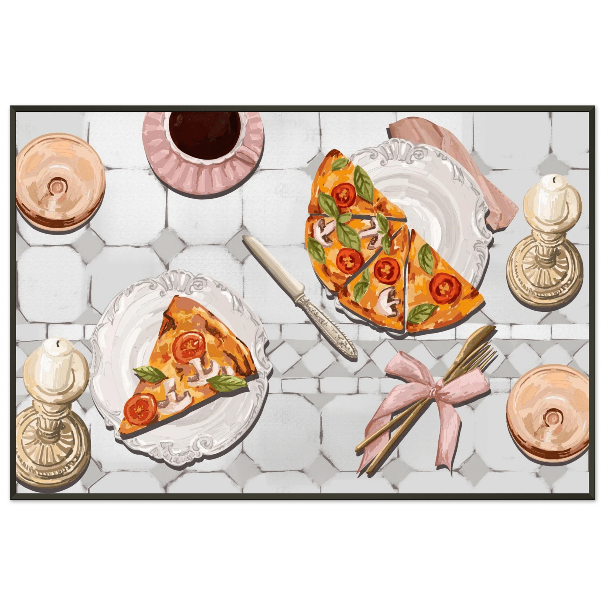 Pizza & Tea Kitchen Poster | Horizontal Food Wall Art | Italian Dining Room Print - Evergreen Posters