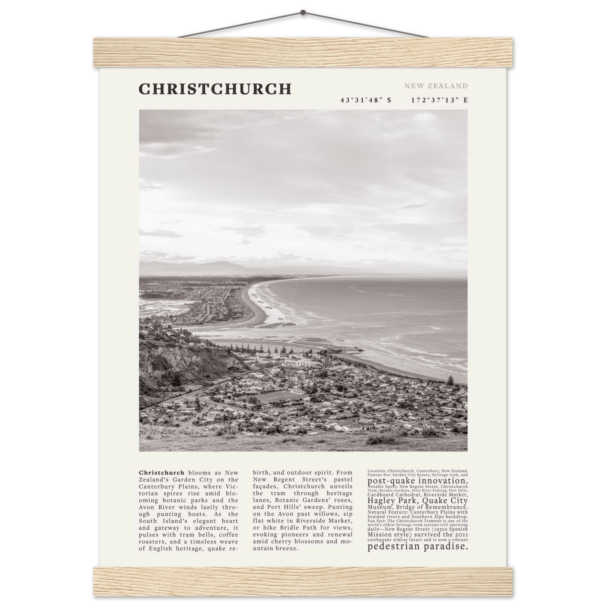 Christchurch New Zealand Poster Black and White – Vintage Garden City Panorama Print - Evergreen Posters