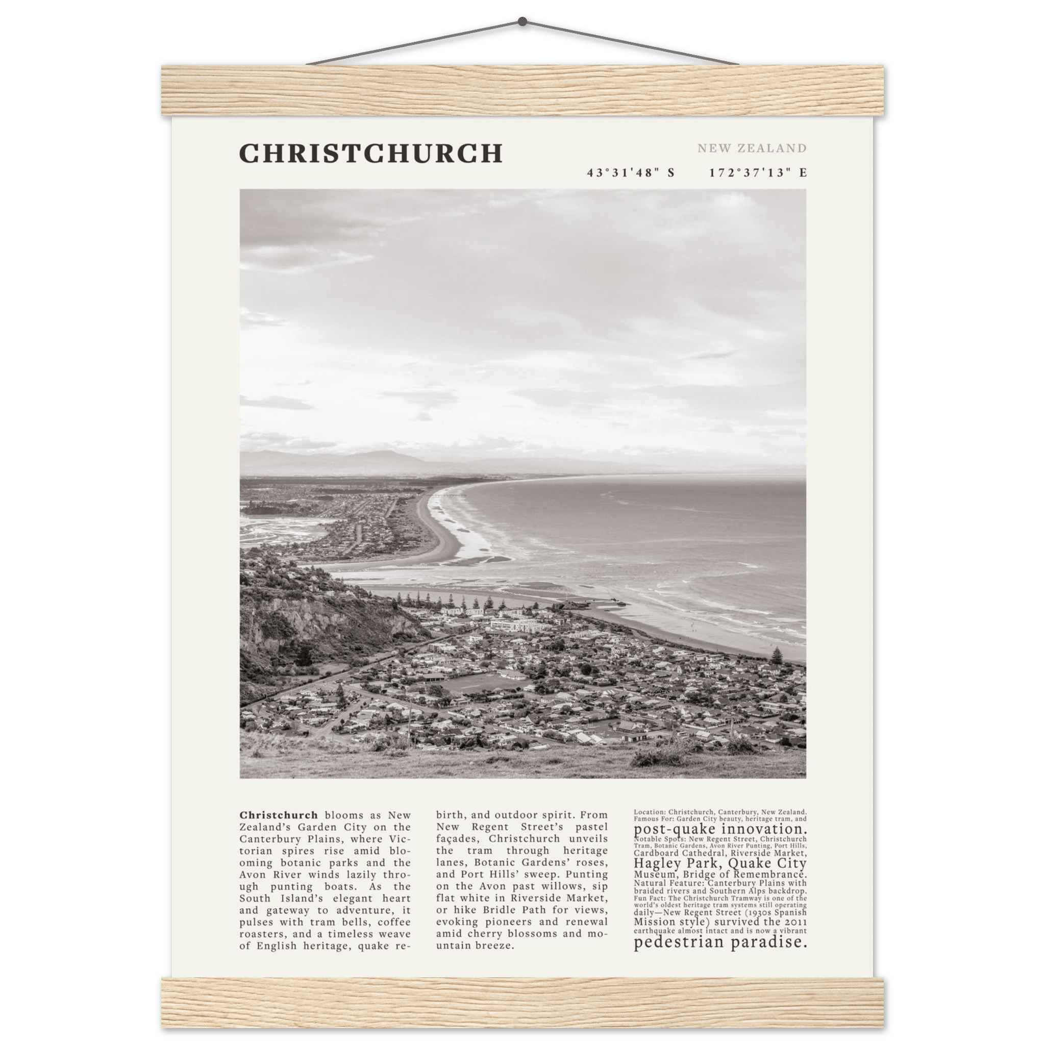 Christchurch New Zealand Poster Black and White – Vintage Garden City Panorama Print - Evergreen Posters