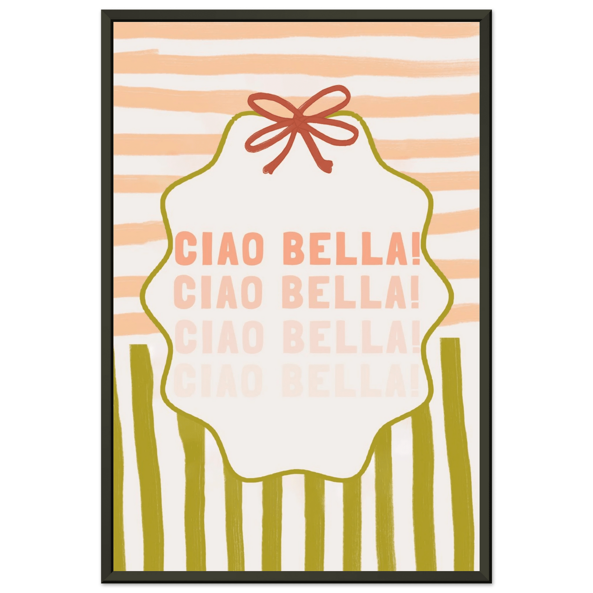 Ciao Bella Poster | Italian Typography Wall Art | Retro Stripe Bow Print | Cute Room Decor - Evergreen Posters