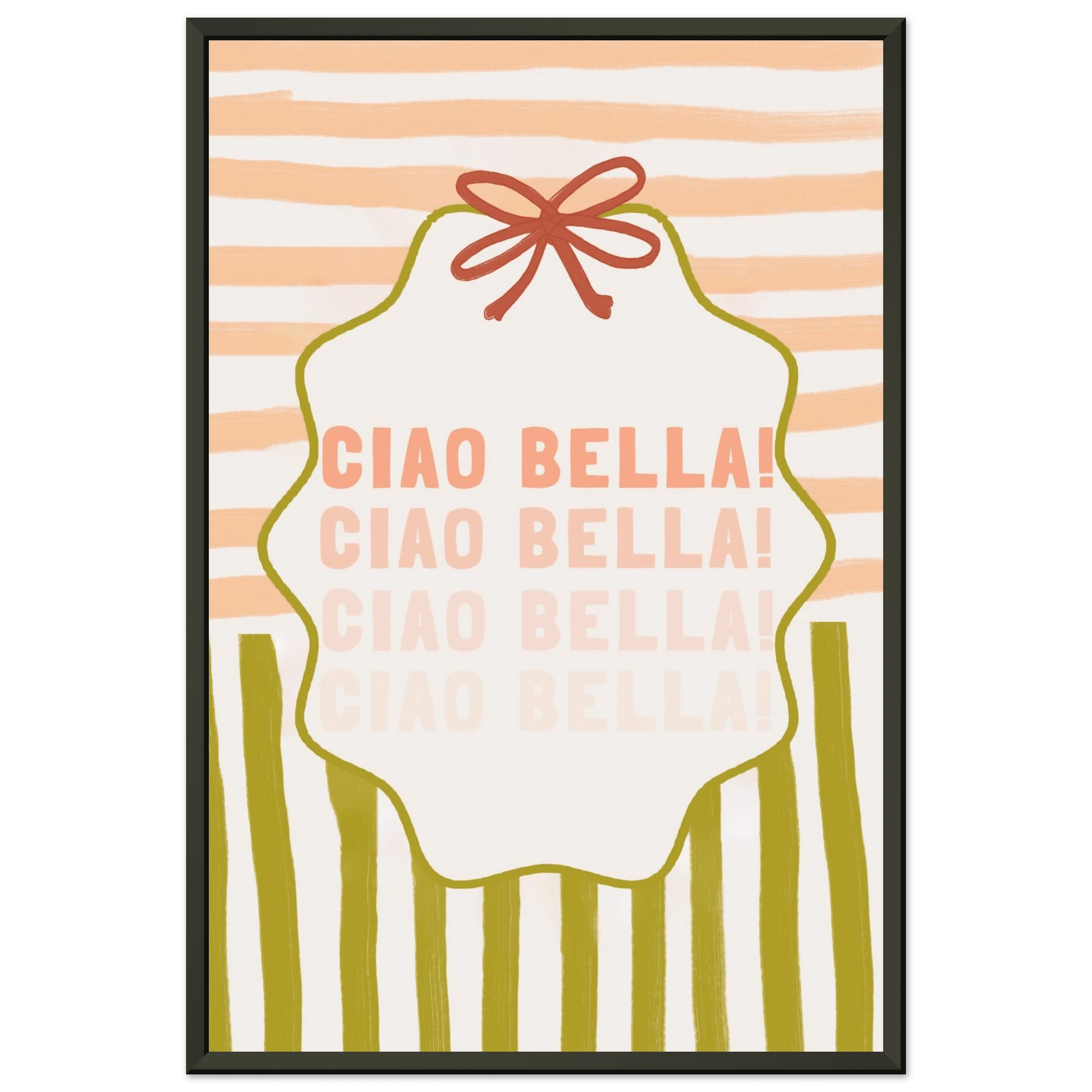 Ciao Bella Poster | Italian Typography Wall Art | Retro Stripe Bow Print | Cute Room Decor - Evergreen Posters