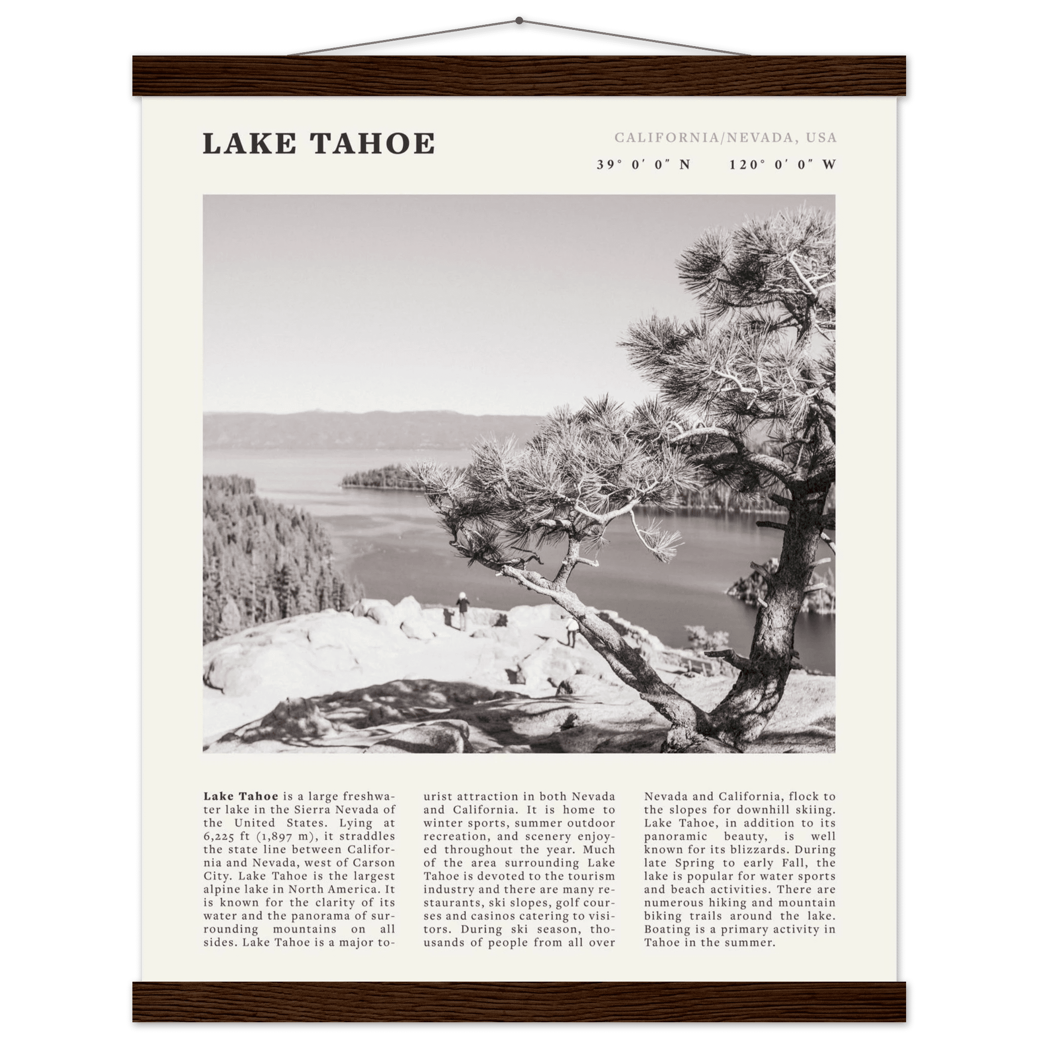 Lake Tahoe Poster | Black & White California Nevada Wall Art | Nature Travel Print Decor - Evergreen Posters