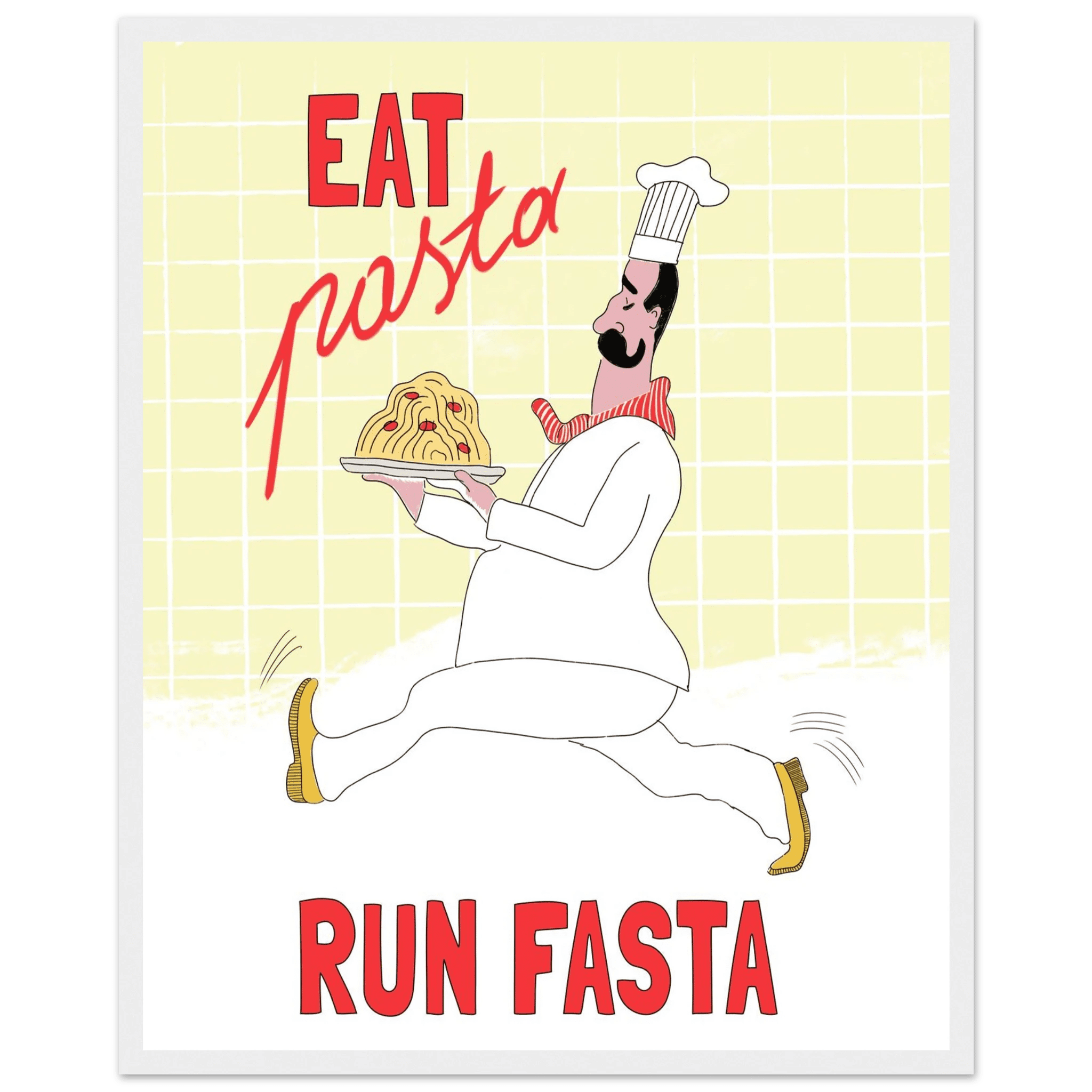 Eat Pasta Run Fasta Poster – Playful Kitchen Wall Art Print (Digital & Printed Options) - Evergreen Posters