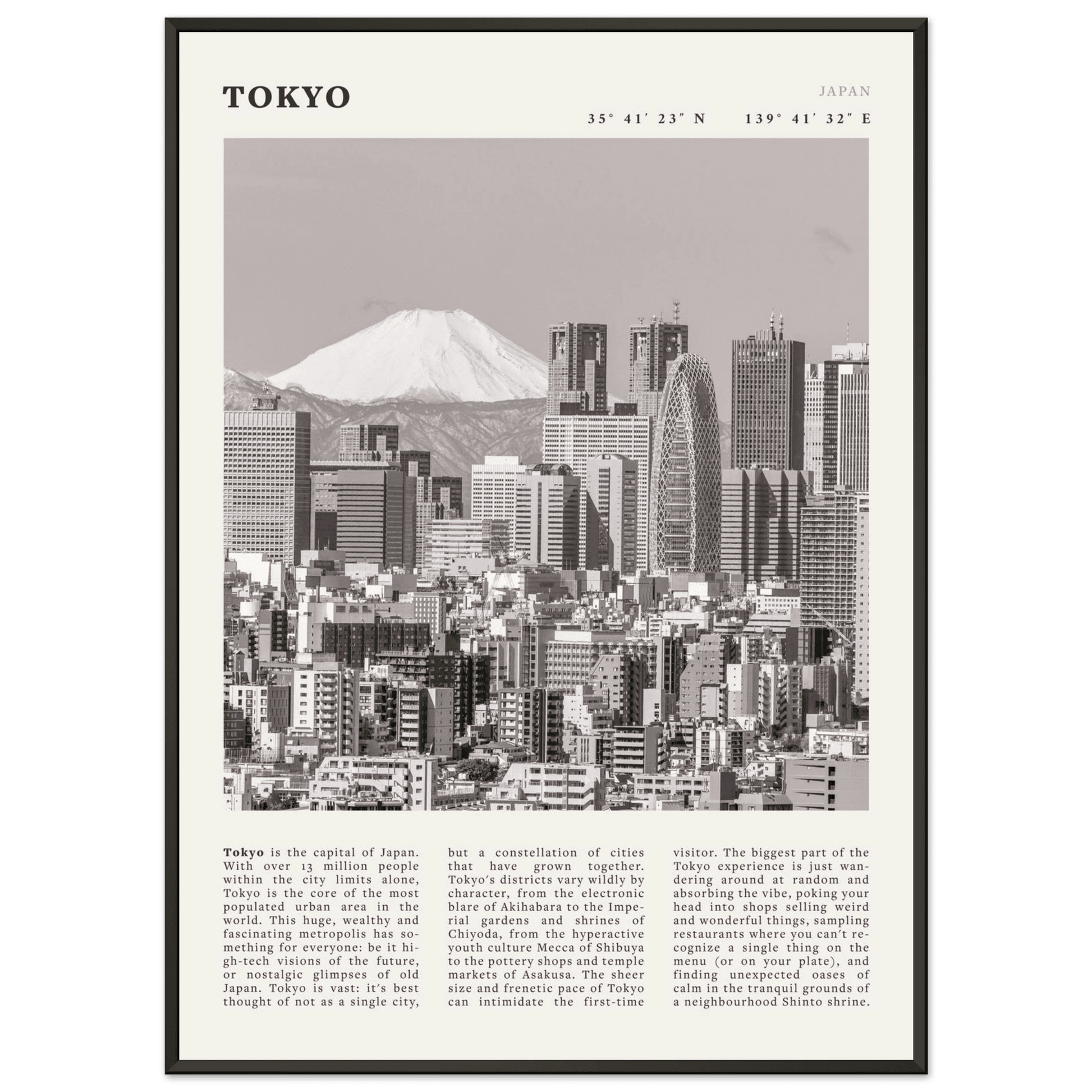 Tokyo Poster | Black & White Mount Fuji Skyline Wall Art | Japan Travel Print - Evergreen Posters