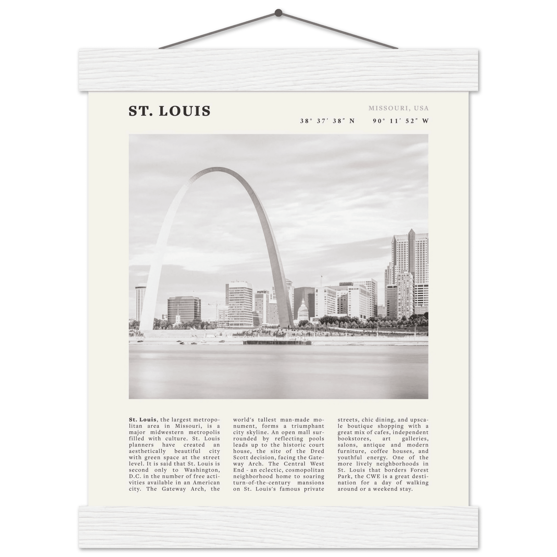 St. Louis Poster | Black & White Gateway Arch Wall Art | Missouri Travel Print - Evergreen Posters