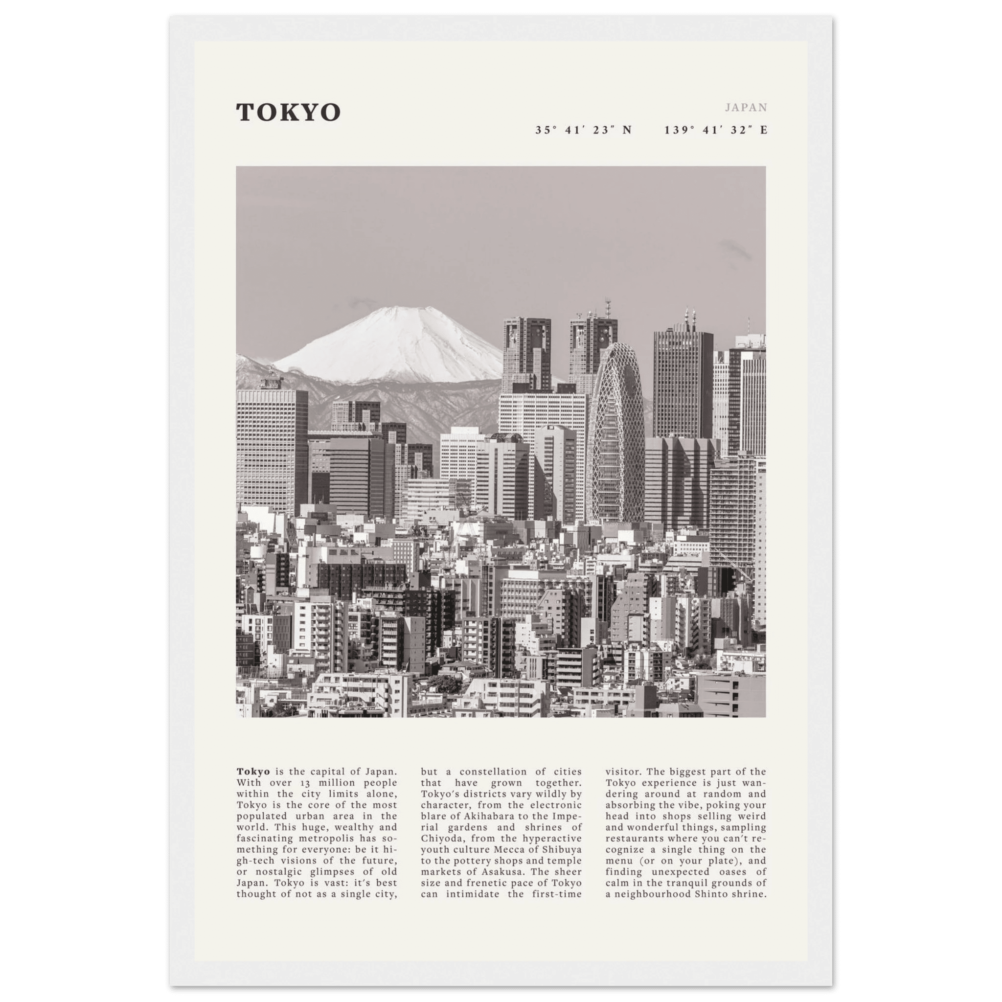 Tokyo Poster | Black & White Mount Fuji Skyline Wall Art | Japan Travel Print - Evergreen Posters