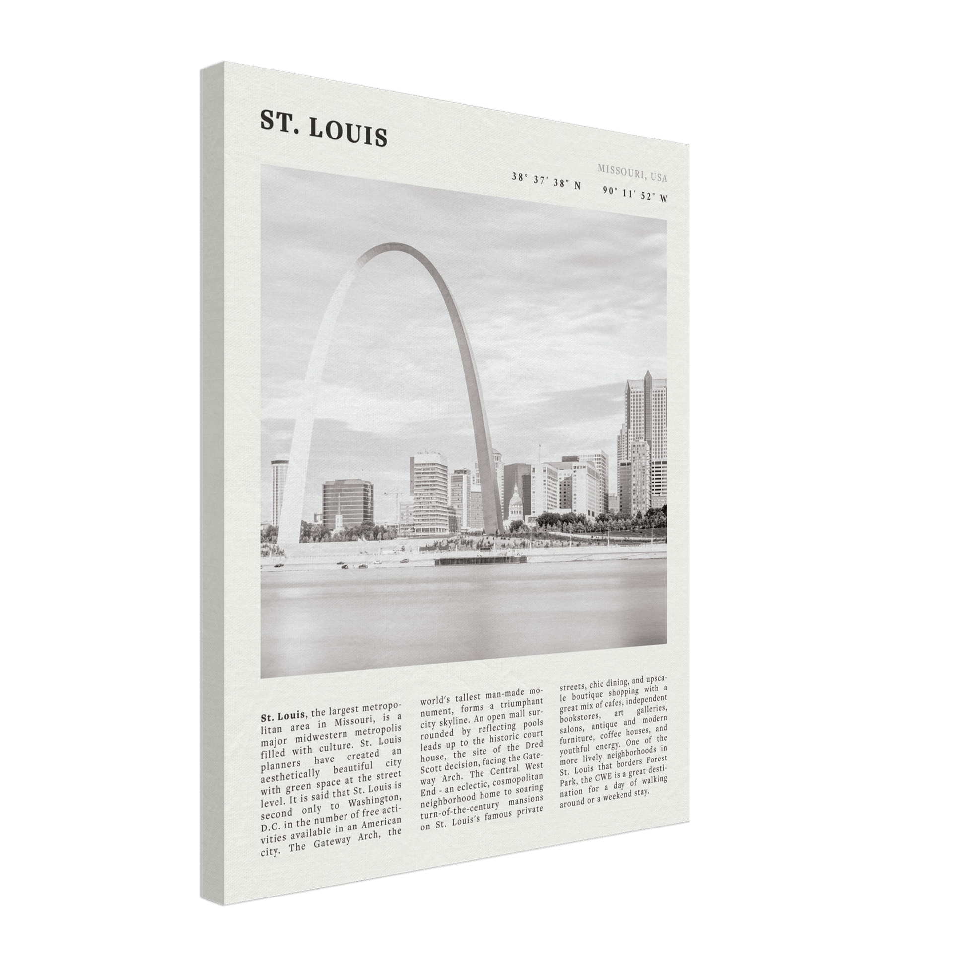 St. Louis Poster | Black & White Gateway Arch Wall Art | Missouri Travel Print - Evergreen Posters