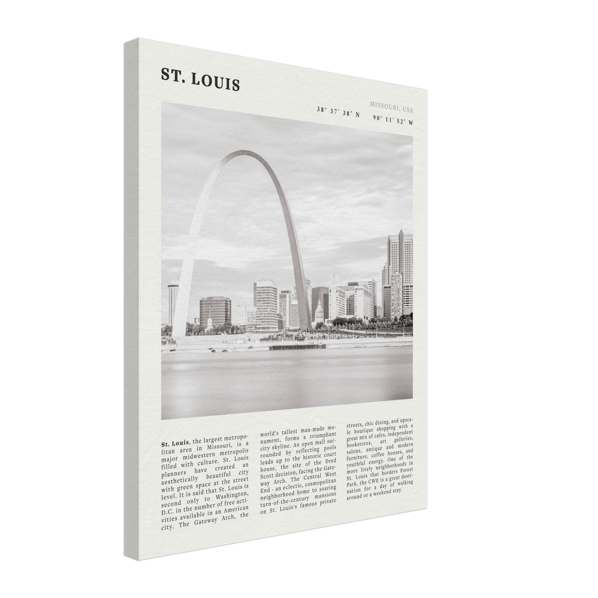 St. Louis Poster | Black & White Gateway Arch Wall Art | Missouri Travel Print - Evergreen Posters