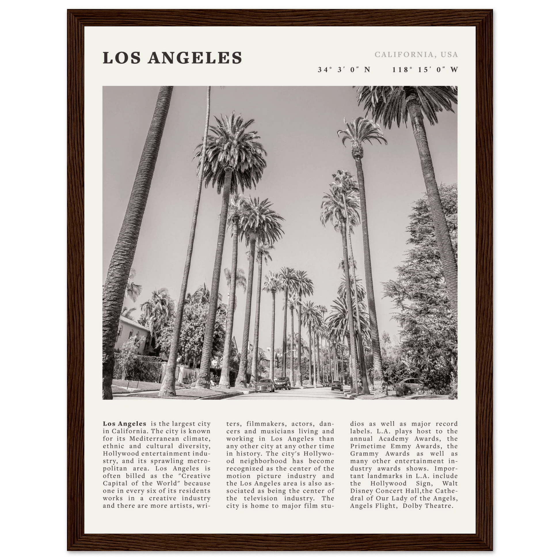 Los Angeles Poster | Black & White Palm Trees Wall Art | California Travel Print - Evergreen Posters