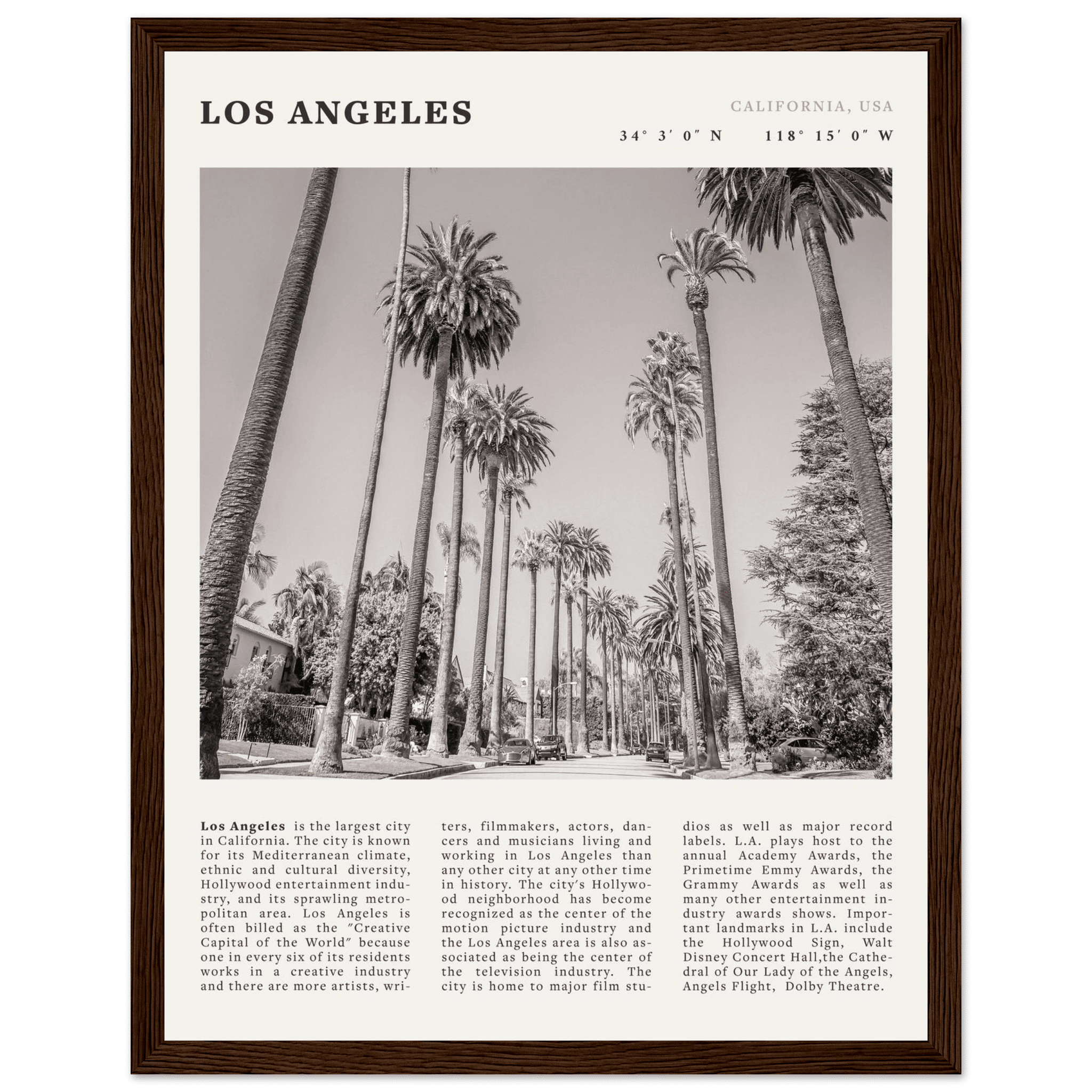 Los Angeles Poster | Black & White Palm Trees Wall Art | California Travel Print - Evergreen Posters