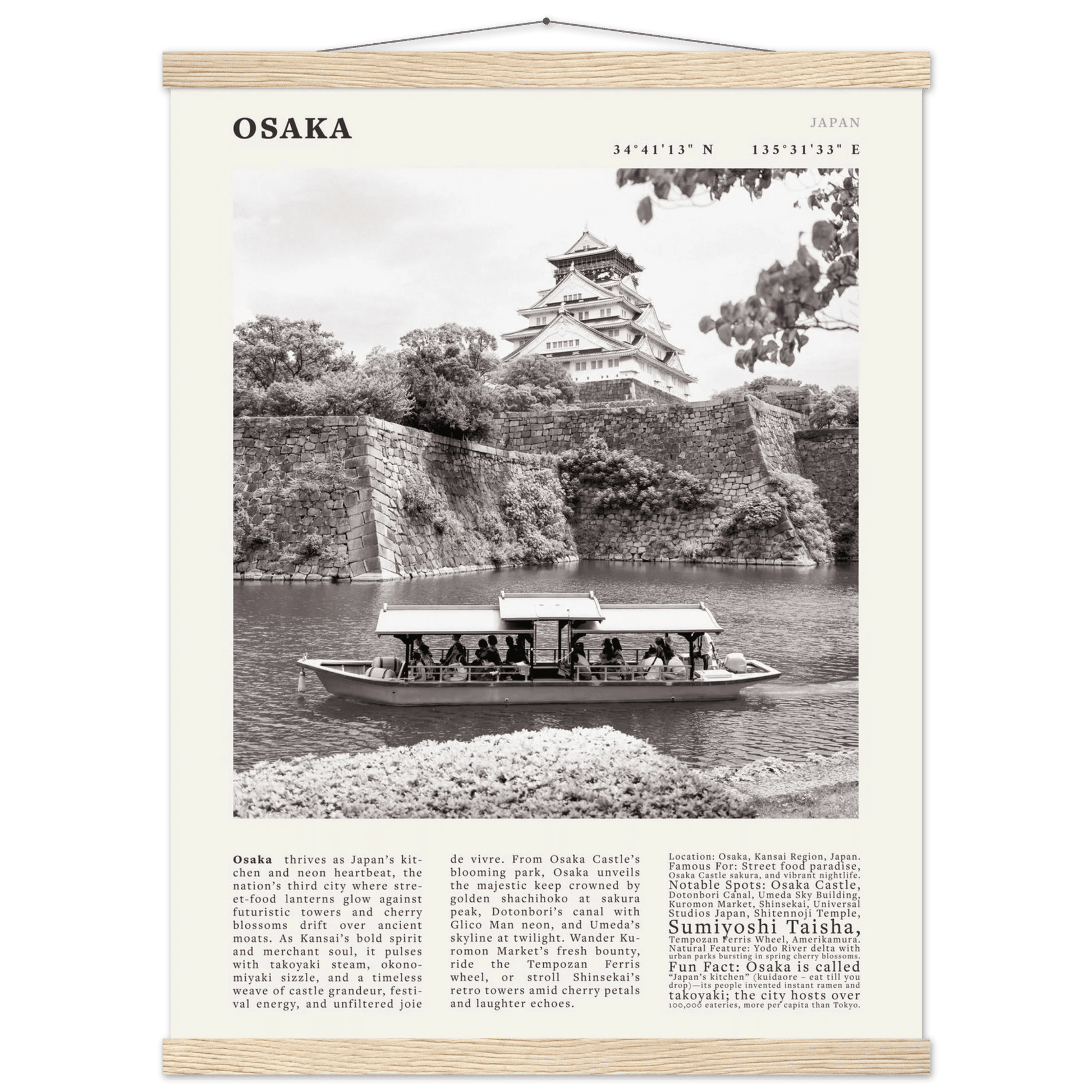 Osaka Poster Black and White – Vintage Osaka Castle Cherry Blossom Print (Digital & Printed Options) - Evergreen Posters