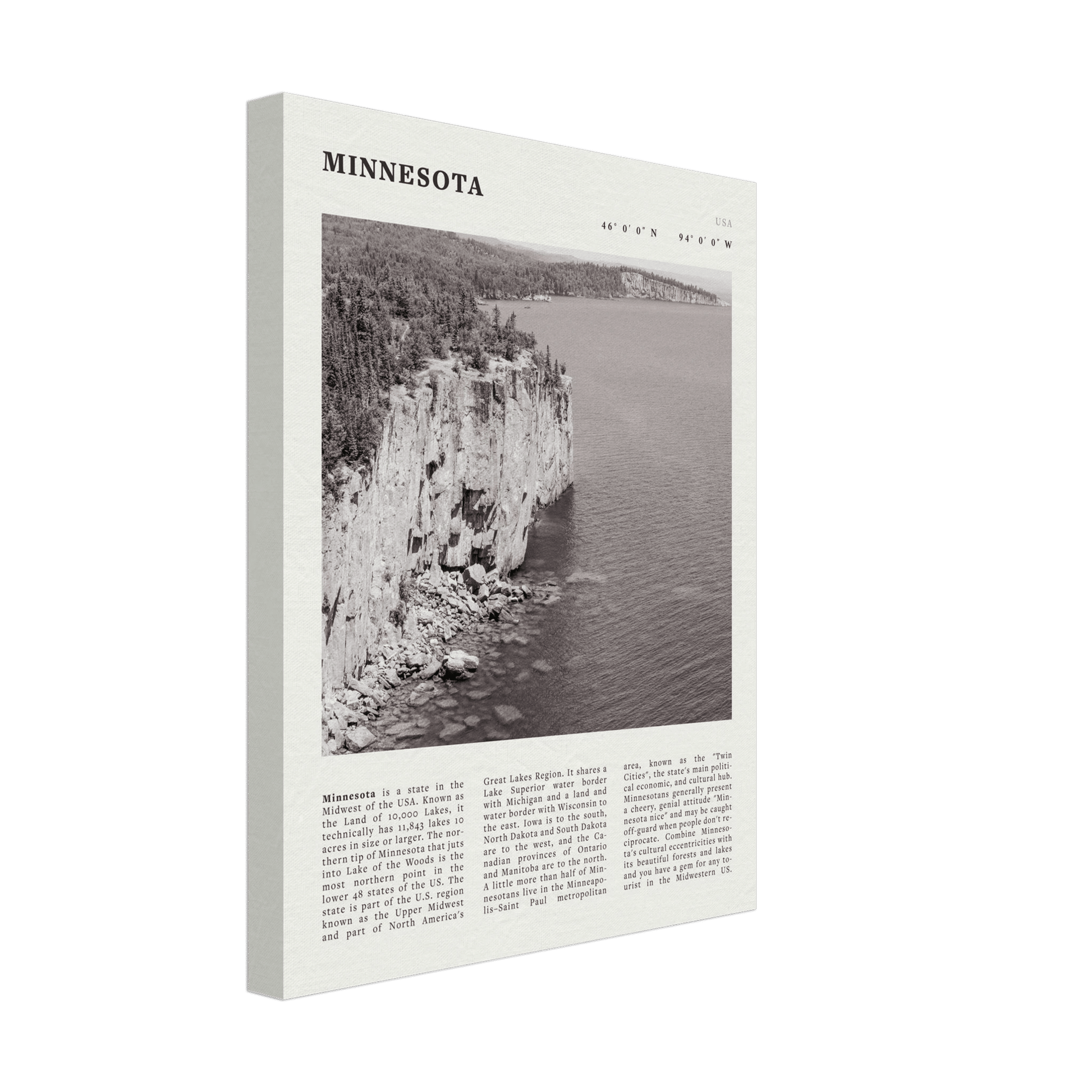 Minnesota Poster | Black & White Lake Superior Wall Art | USA Nature Travel Print - Evergreen Posters