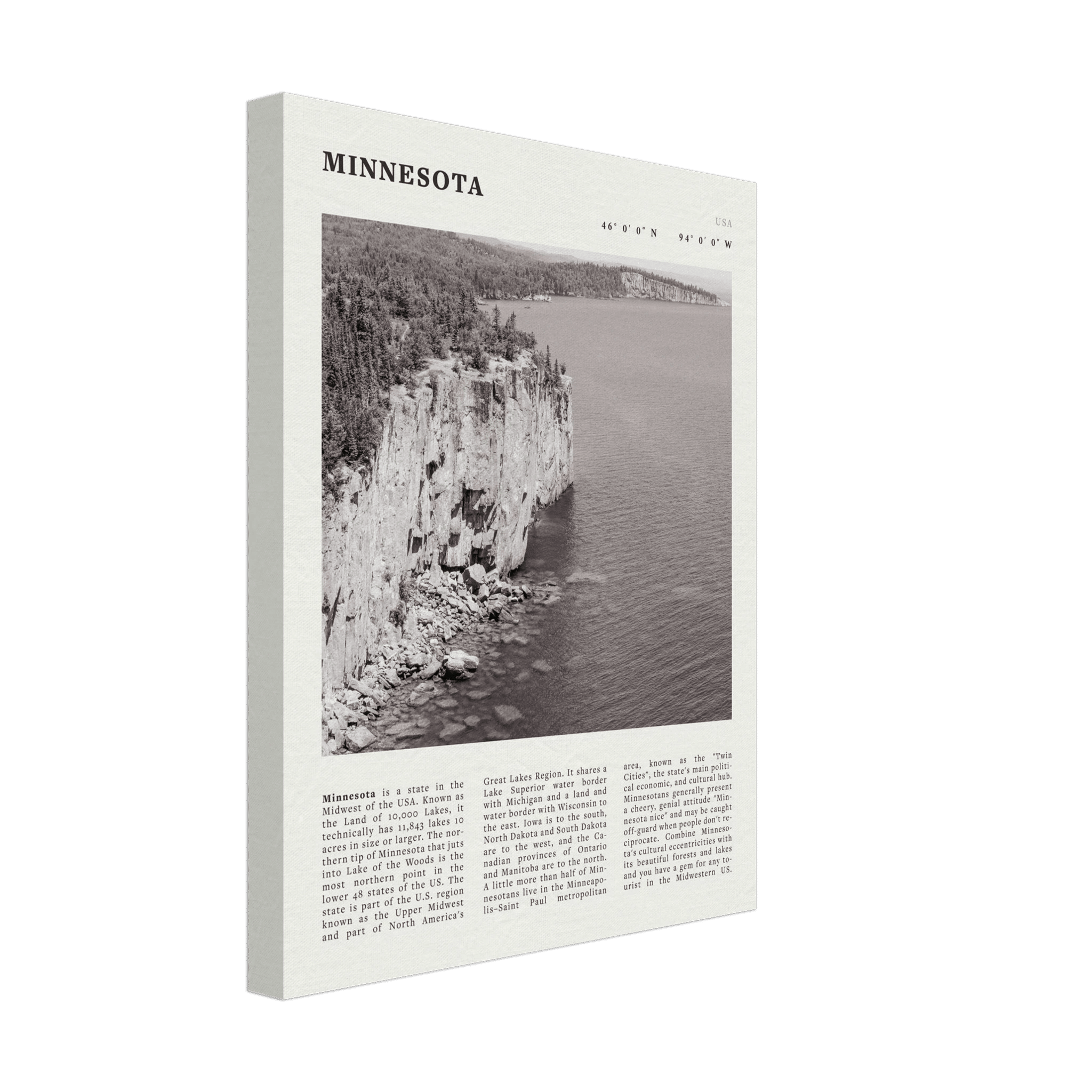 Minnesota Poster | Black & White Lake Superior Wall Art | USA Nature Travel Print - Evergreen Posters