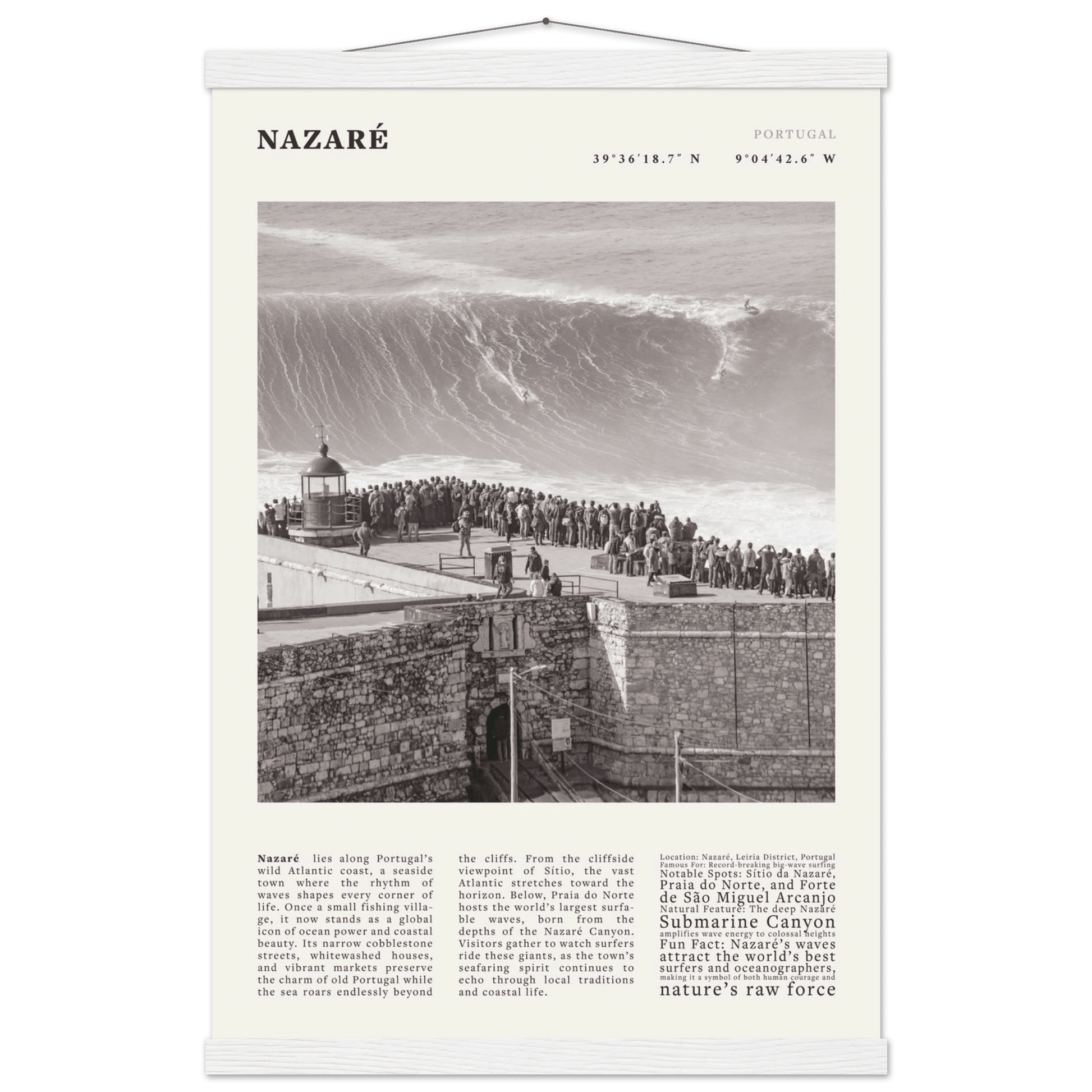 Nazaré Portugal Poster Black and White – Vintage Big Waves Surf Print (Digital & Printed Options) - Evergreen Posters