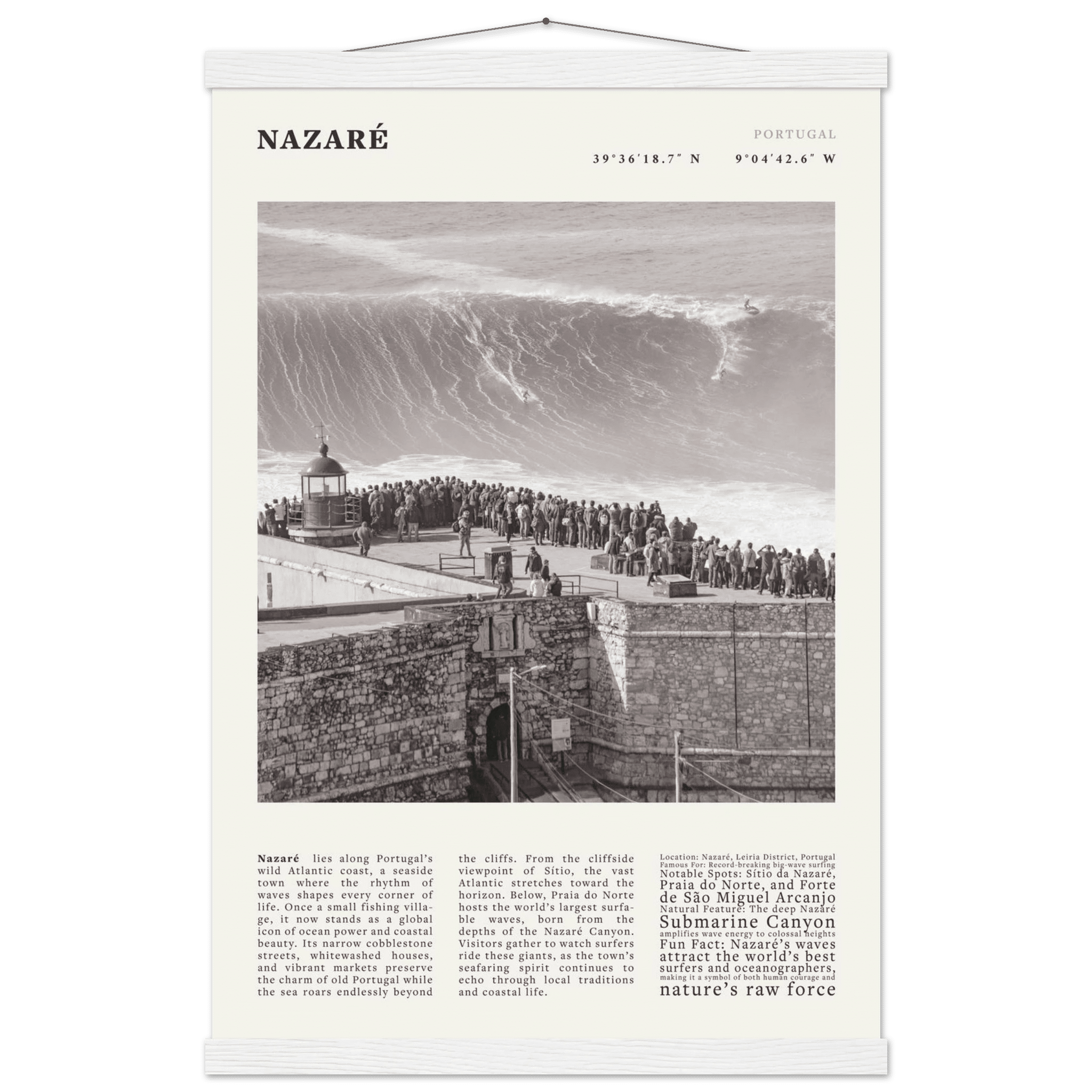 Nazaré Portugal Poster Black and White – Vintage Big Waves Surf Print (Digital & Printed Options) - Evergreen Posters