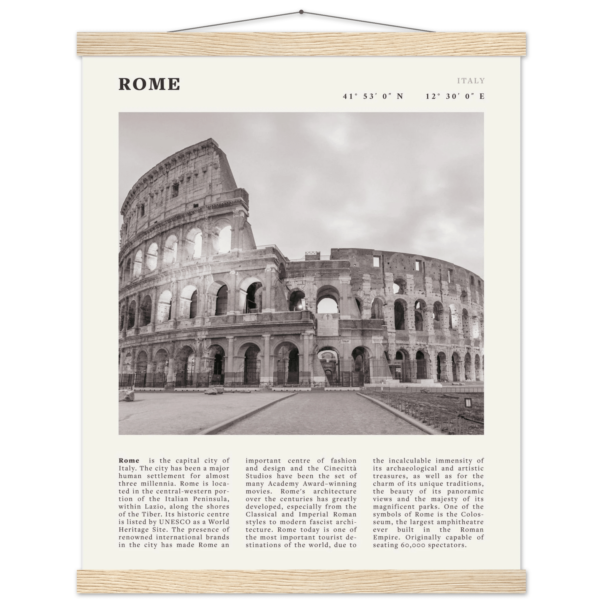Rome Poster | Black & White Colosseum Wall Art | Italy Travel Print | Roman Decor - Evergreen Posters