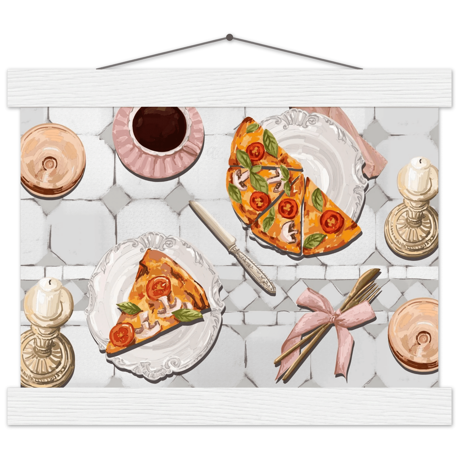 Pizza & Tea Kitchen Poster | Horizontal Food Wall Art | Italian Dining Room Print - Evergreen Posters
