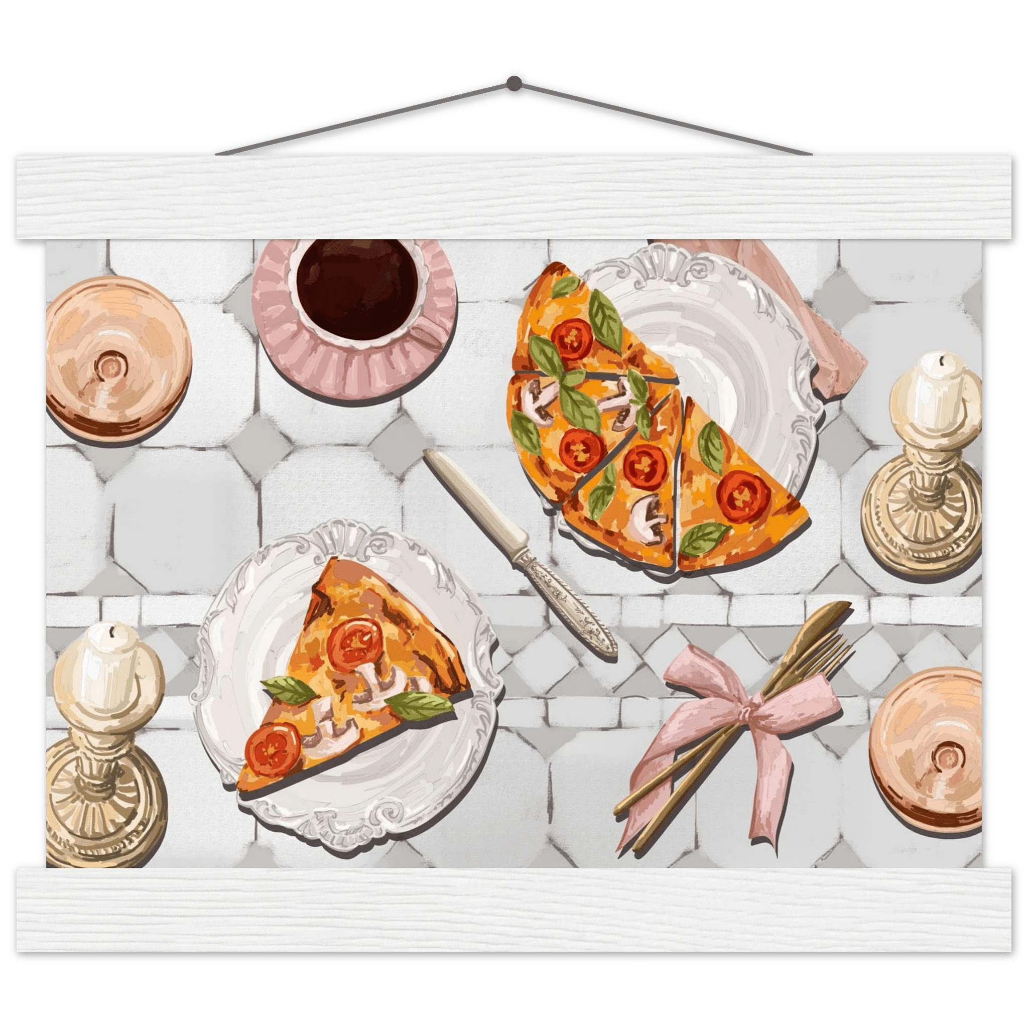 Pizza & Tea Kitchen Poster | Horizontal Food Wall Art | Italian Dining Room Print - Evergreen Posters