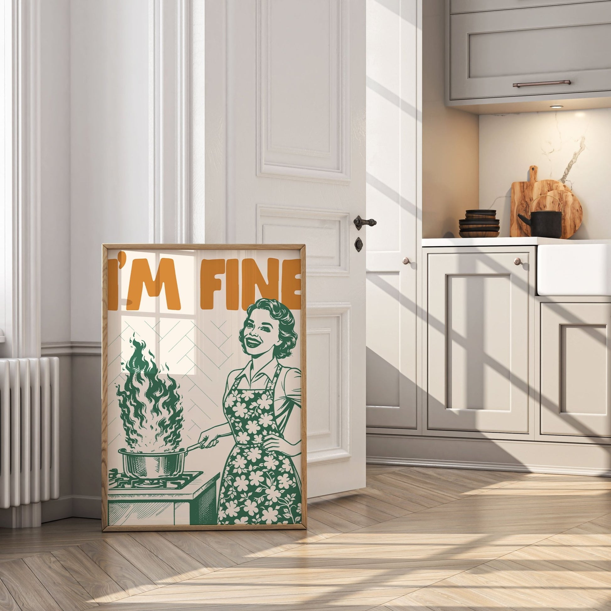 I'm Fine Poster – Funny Retro Kitchen Wall Art Print (Green Edition) - Evergreen Posters