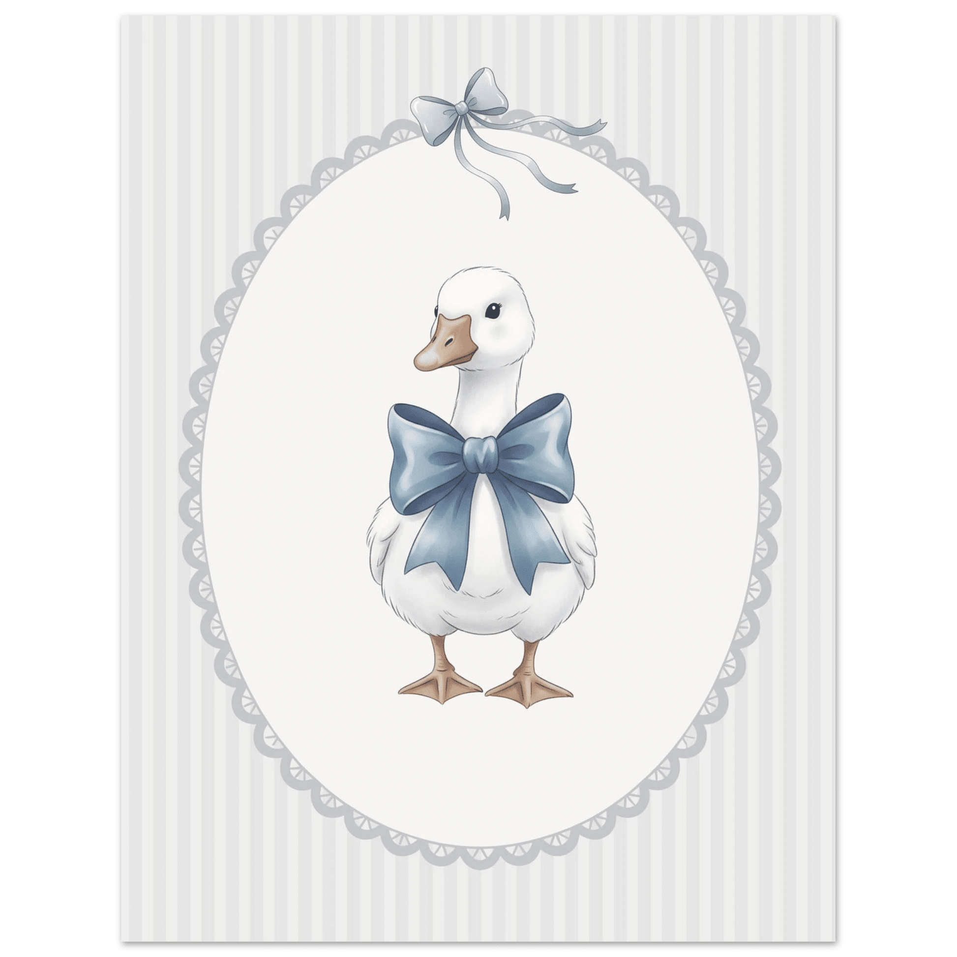 Blue Bow Duck Nursery Poster – Sweet Baby Room Wall Art Print - Evergreen Posters