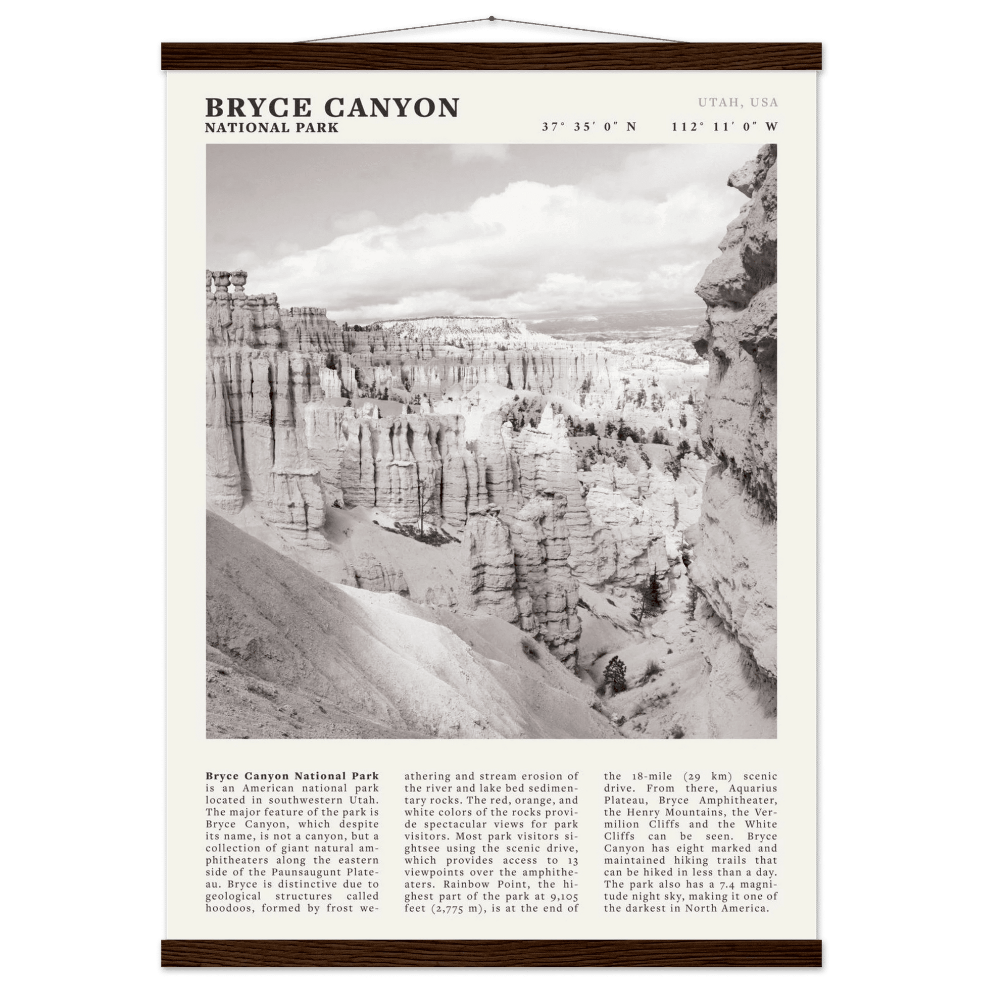 Bryce Canyon National Park Poster | Black & White Utah Hoodoos Wall Art Print - Evergreen Posters - 59