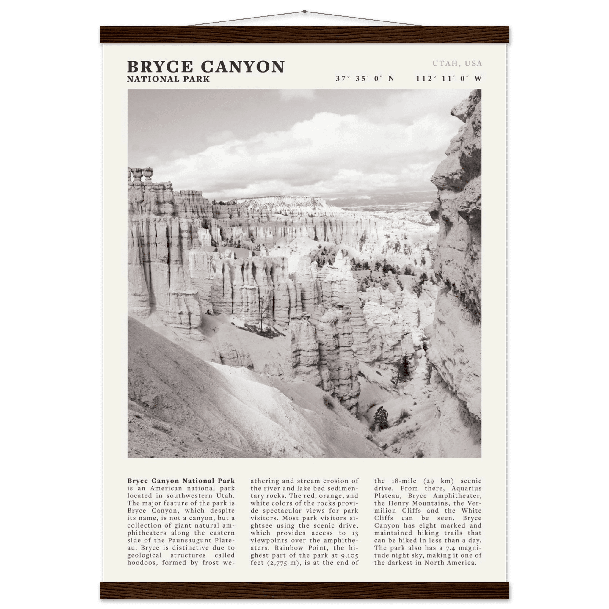 Bryce Canyon National Park Poster | Black & White Utah Hoodoos Wall Art Print - Evergreen Posters - 59