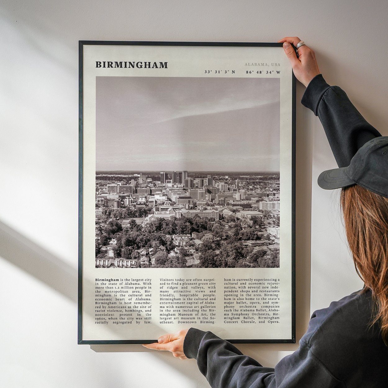 Birmingham Poster | Black & White Alabama Skyline Wall Art | AL Travel Print - Evergreen Posters