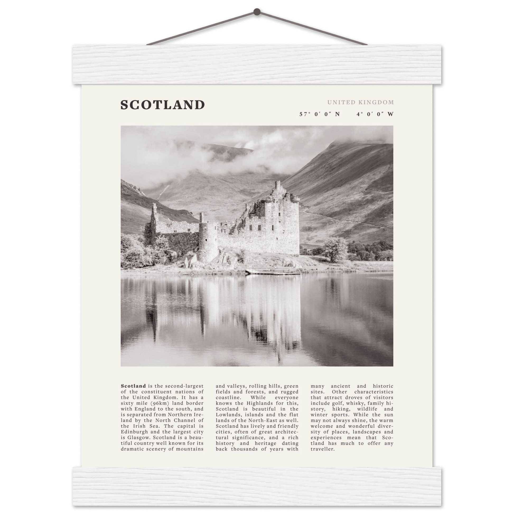 Scotland Poster | Black & White Highland Castle Wall Art | UK Travel Print Decor - Evergreen Posters