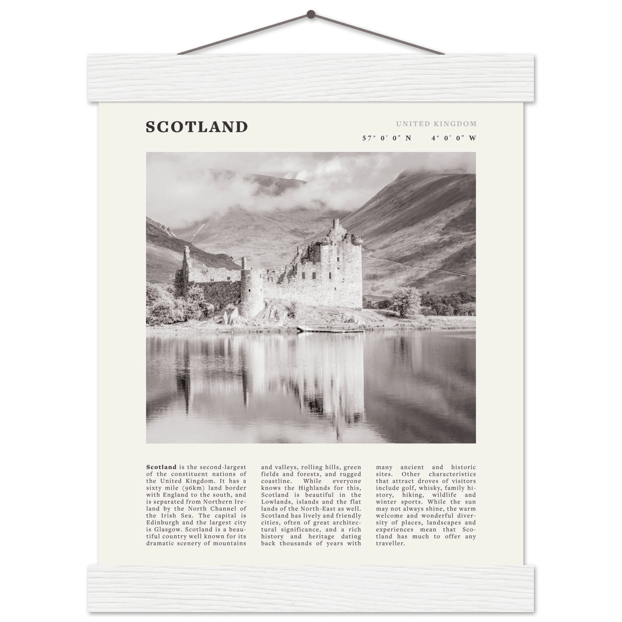 Scotland Poster | Black & White Highland Castle Wall Art | UK Travel Print Decor - Evergreen Posters