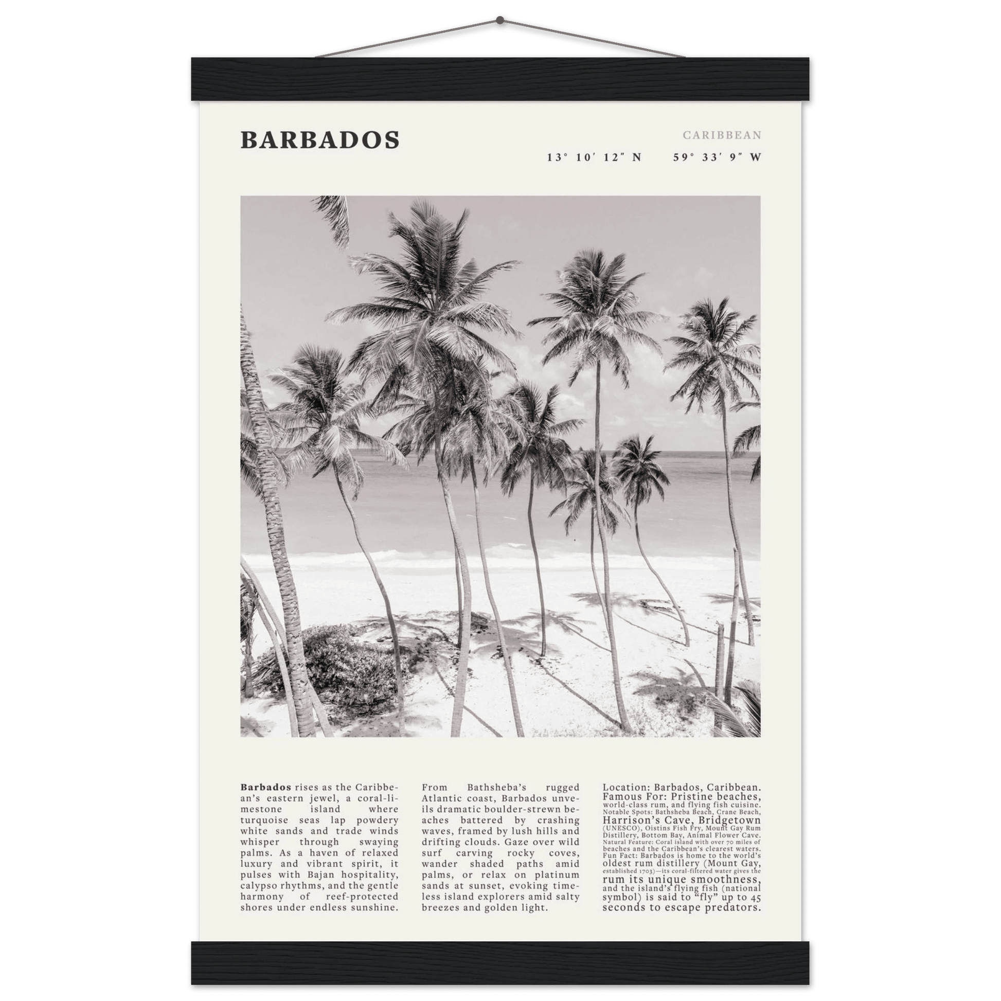 Barbados Poster Black and White – Vintage Caribbean Palm Beach Print (Digital & Printed Options) - Evergreen Posters