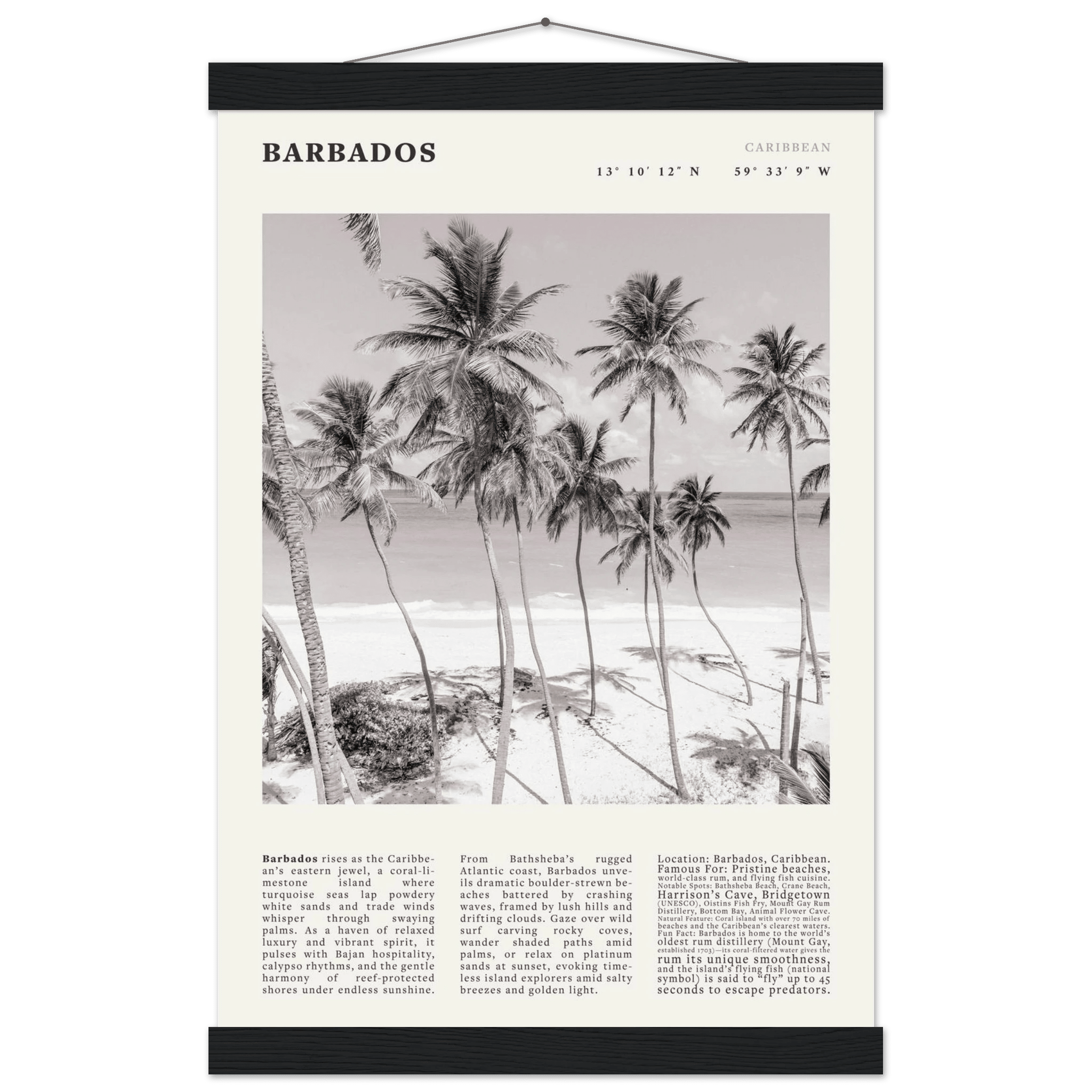 Barbados Poster Black and White – Vintage Caribbean Palm Beach Print (Digital & Printed Options) - Evergreen Posters