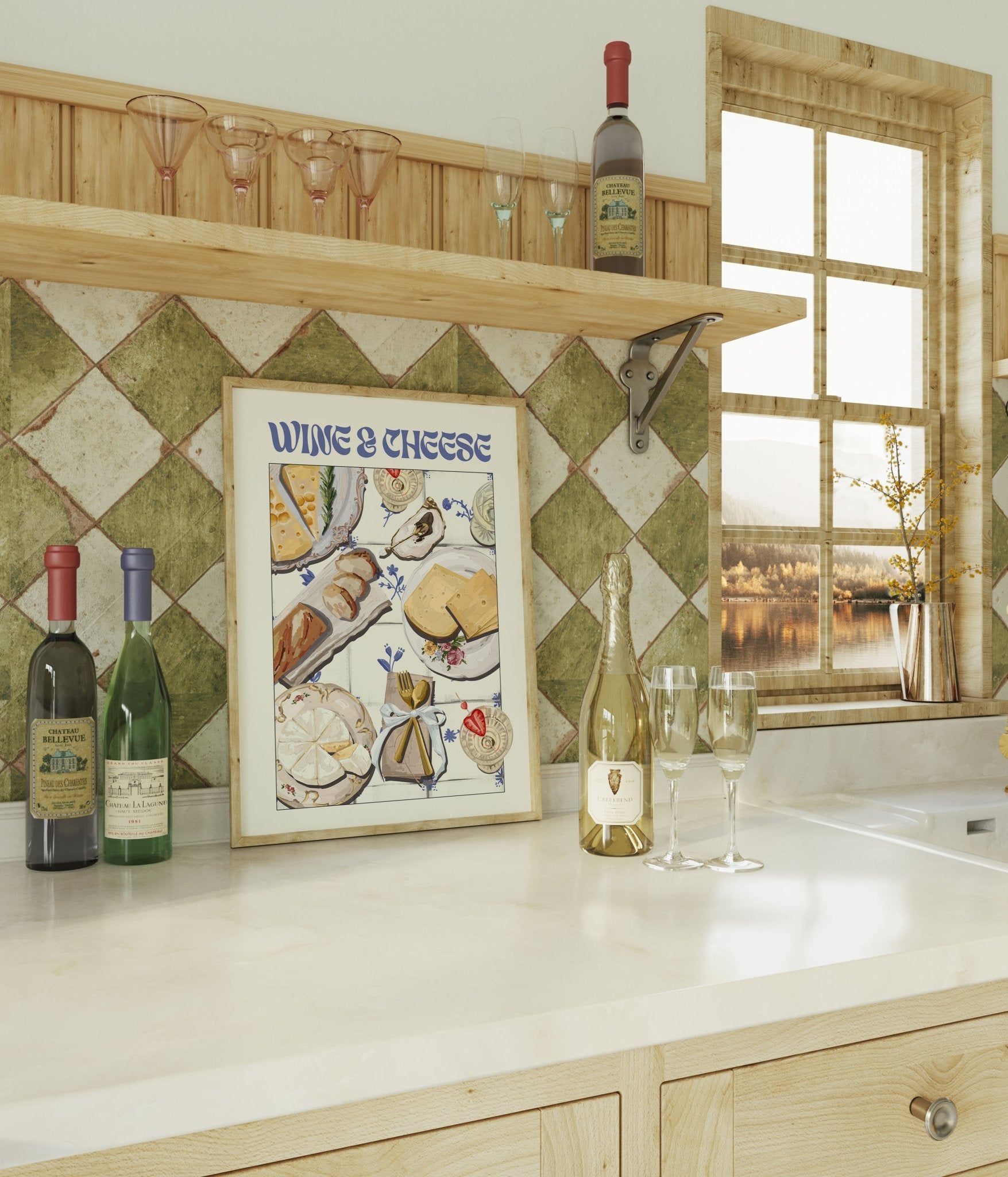 Wine & Cheese Poster – Elegant Kitchen & Dining Wall Art Print (Digital & Printed Options) - Evergreen Posters